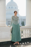 Aqua Blue Hand Embroidered Rushing Anarkali and Cape