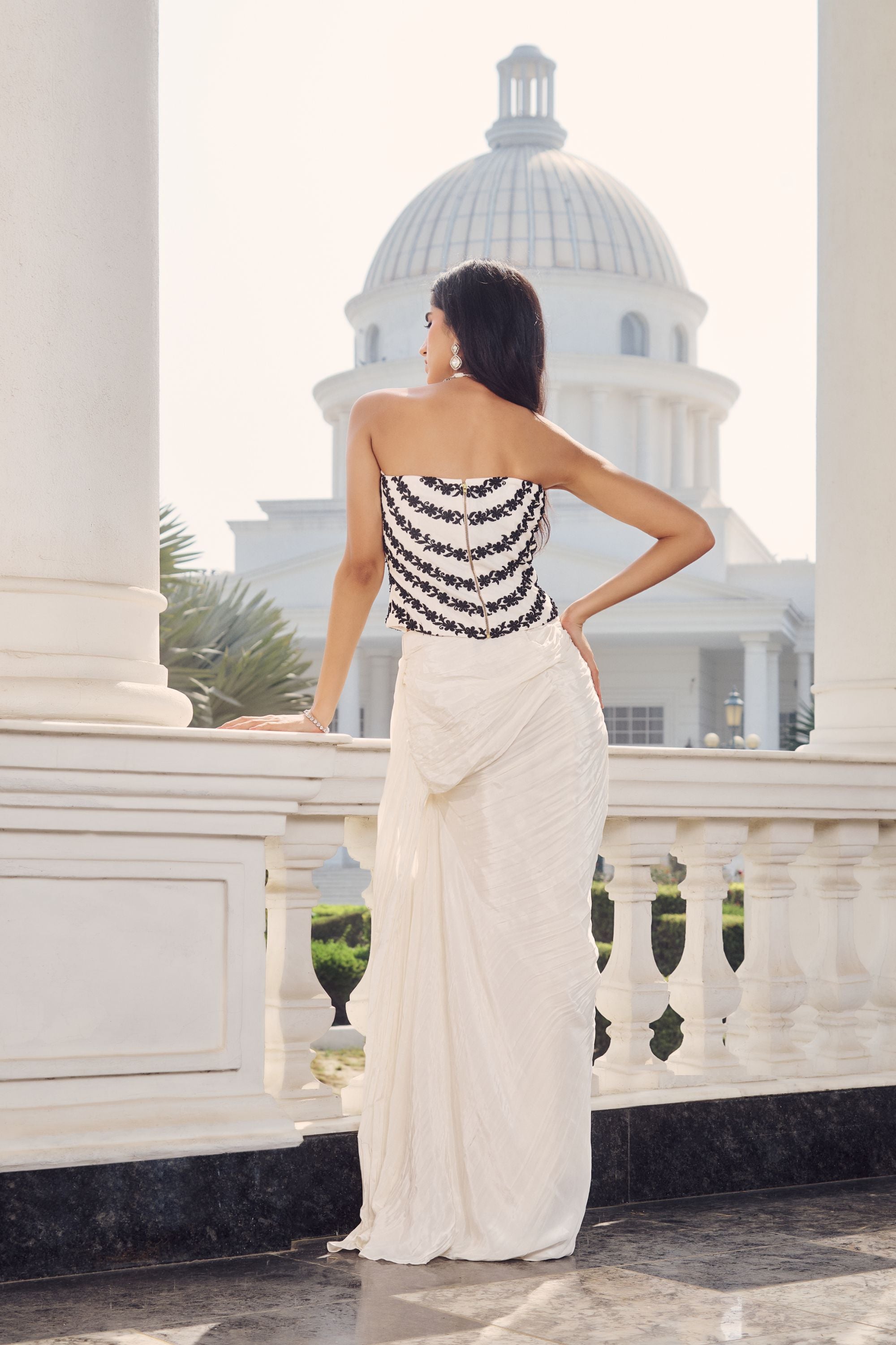 Hand Embelished Corset with Draped Skirt