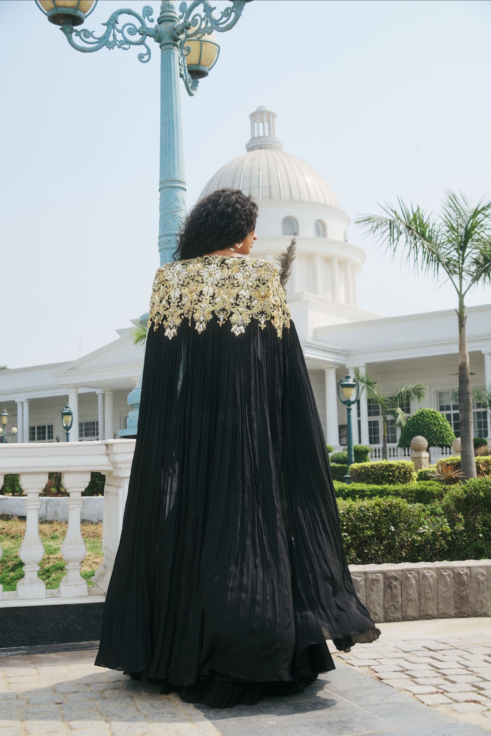 Hand Embelished and Dori-work Cape with Bustier and Fishcut Lehenga