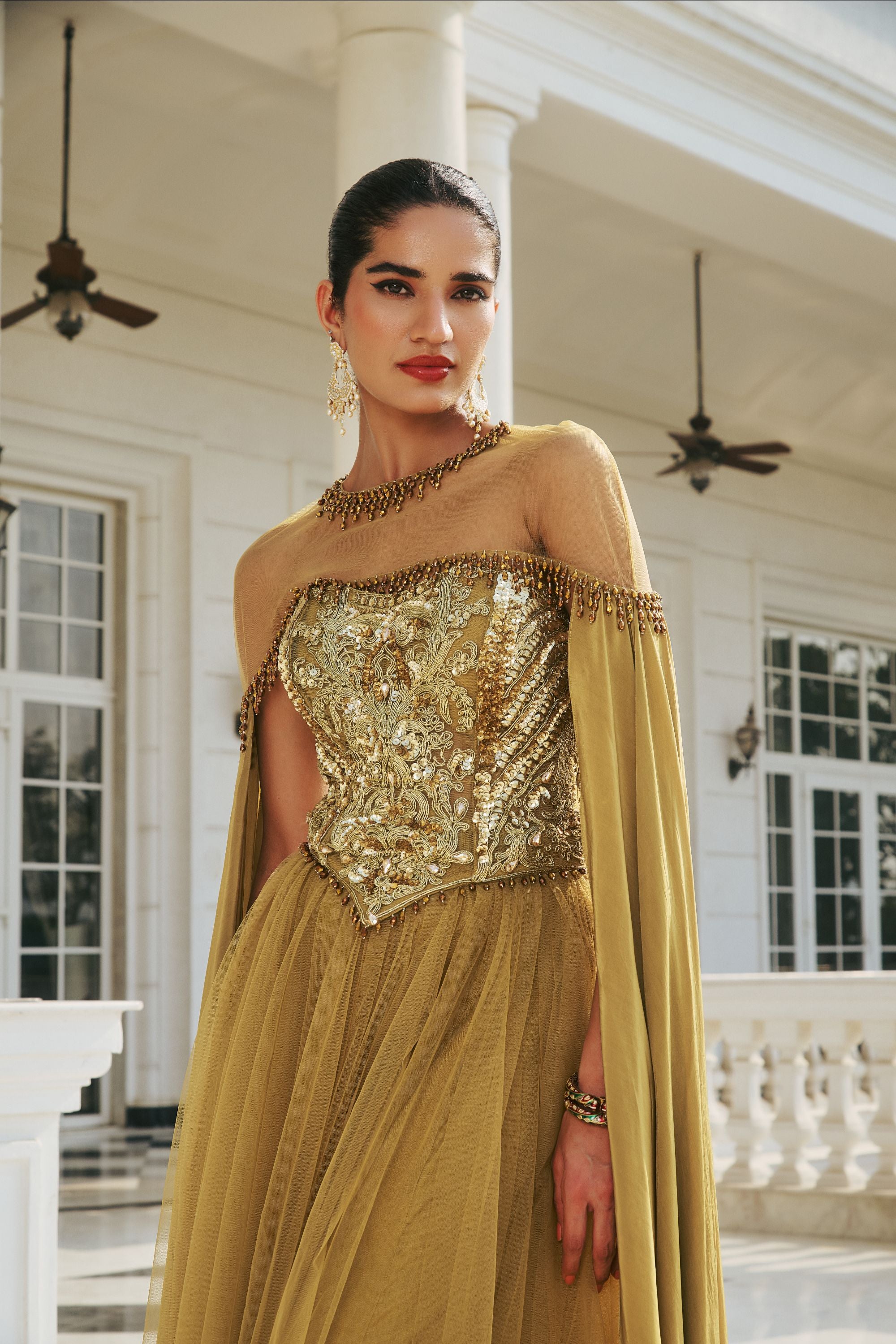 Hand Embroidered and Dori-Work Anarkali with Cape