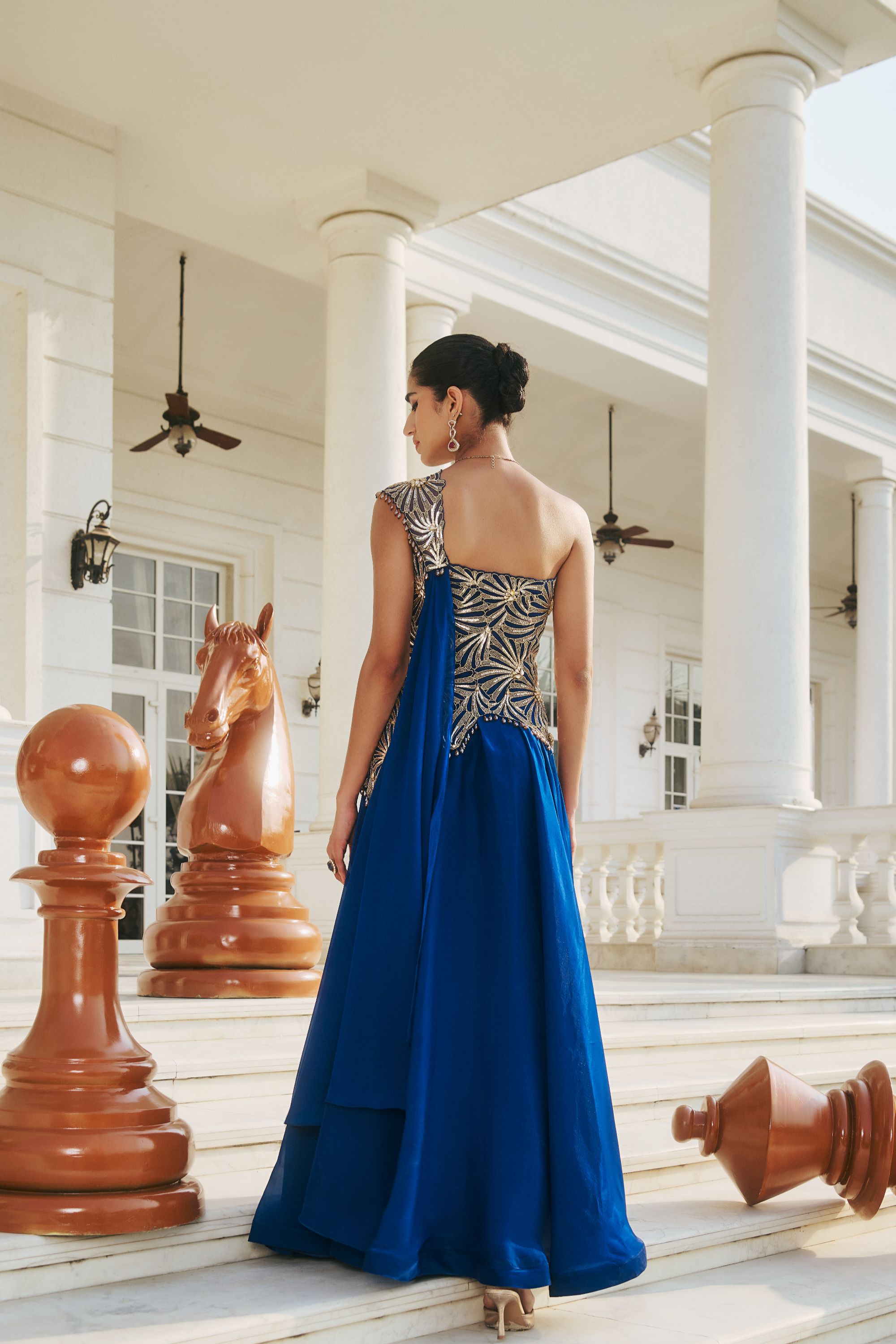 Blue Hand Embroidered Cocktail Dress