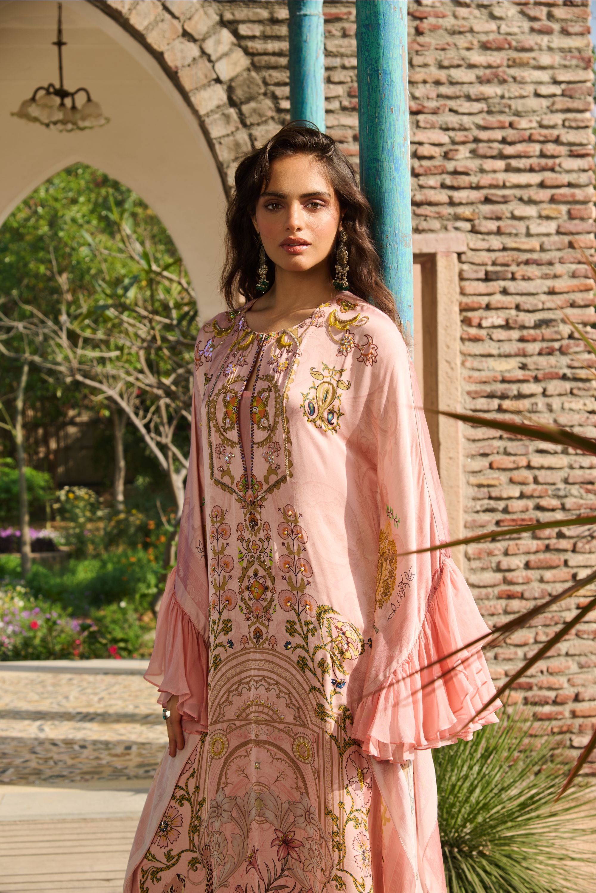 Hand Embelished Suzani Printed Kaftan with Slip