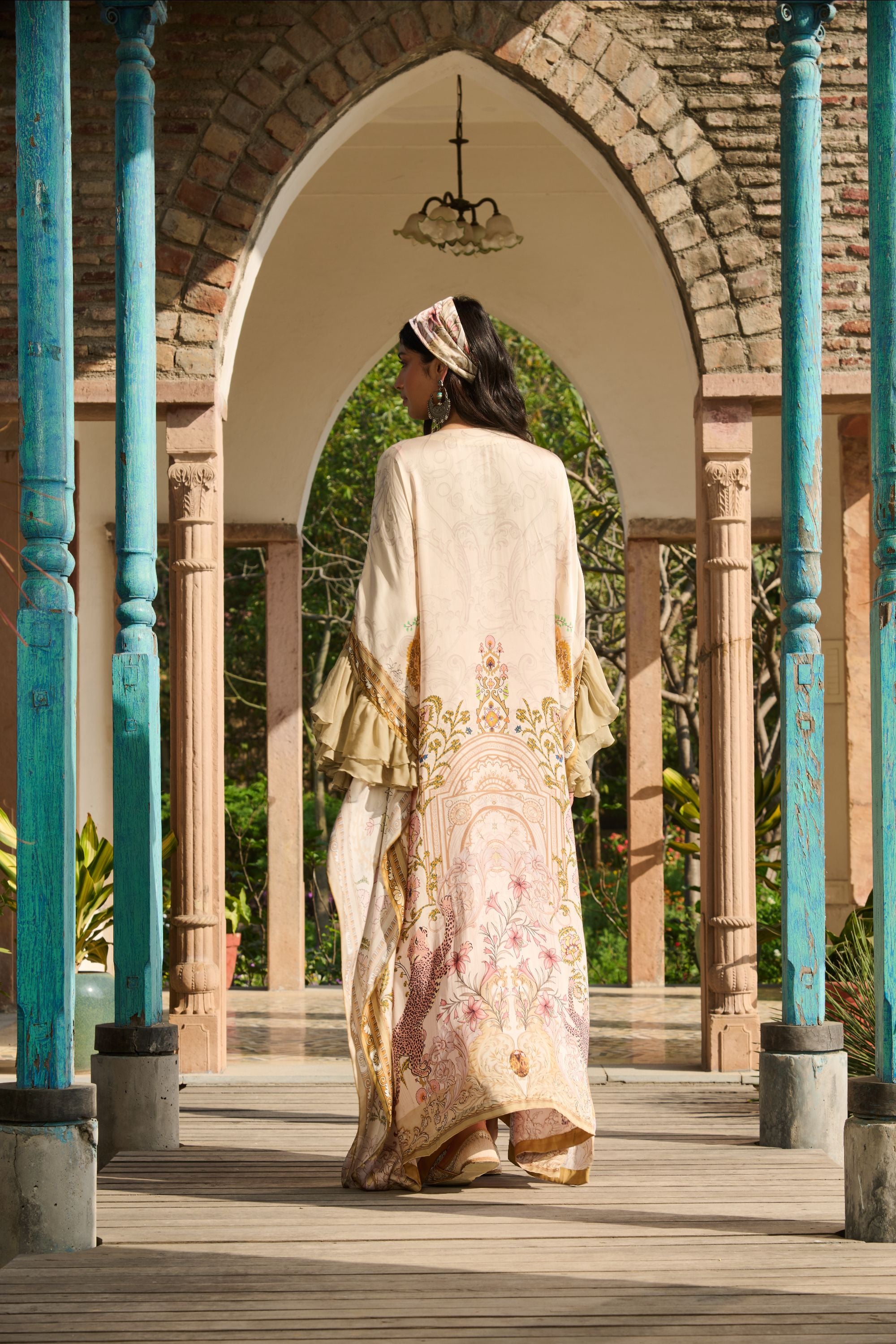 Hand Embelished Suzani Printed Kaftan with Slip