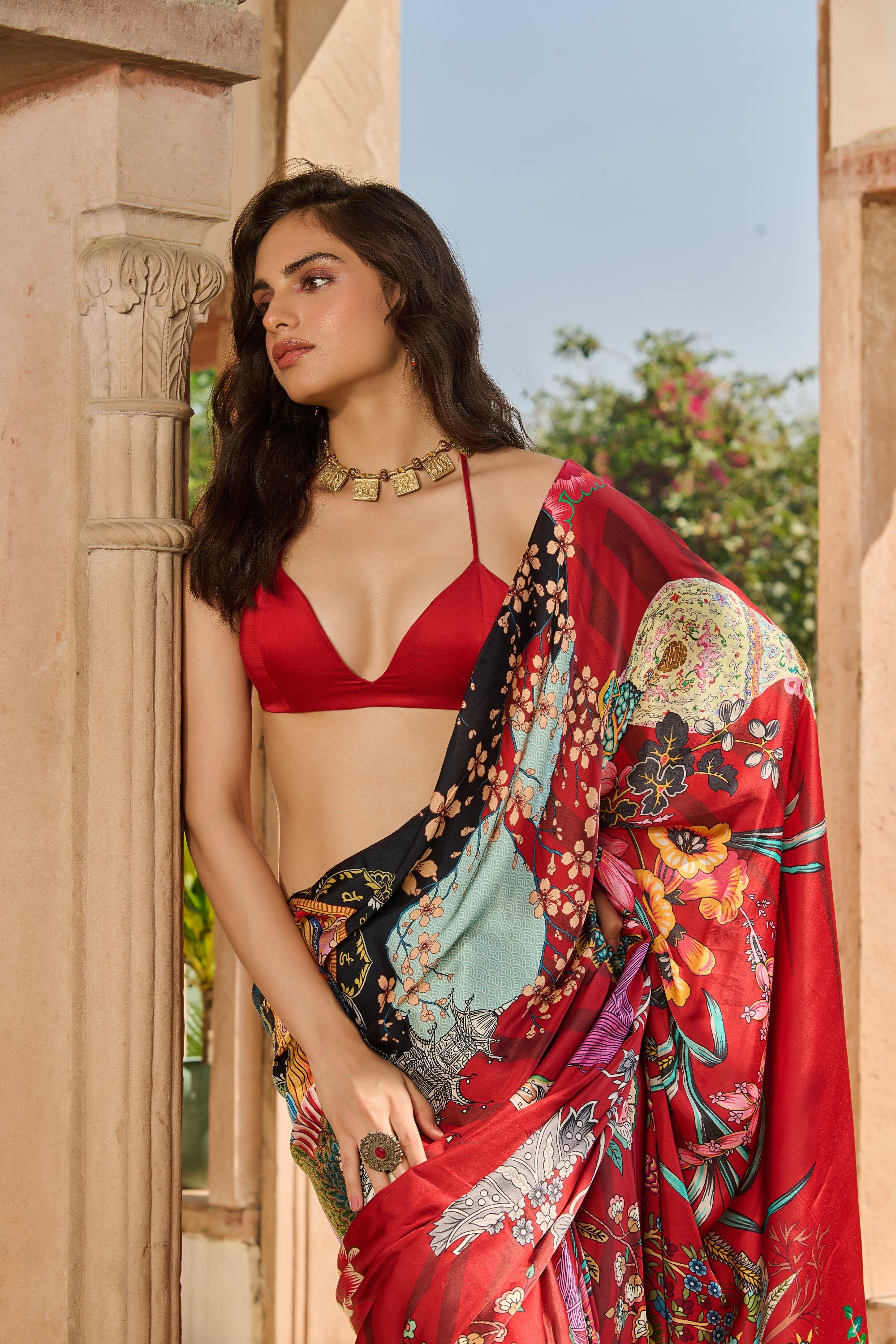 Printed Saree with Bralet and Petticoat