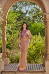 Hand Embroidered Blouse with Printed Embelished Saree and Petticoat