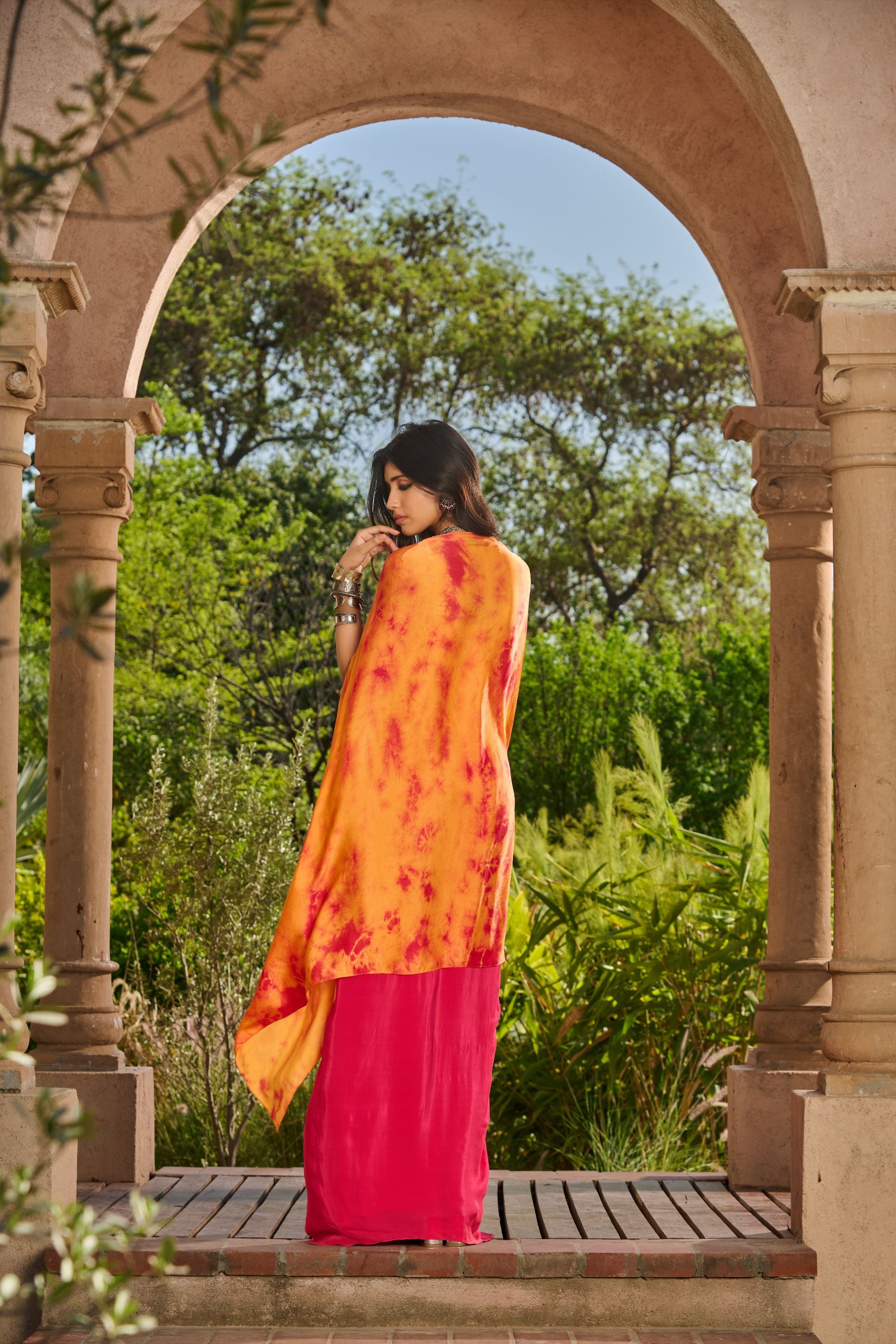 Hand Embelished Tie Dyed Corset with Dhoti Skirt