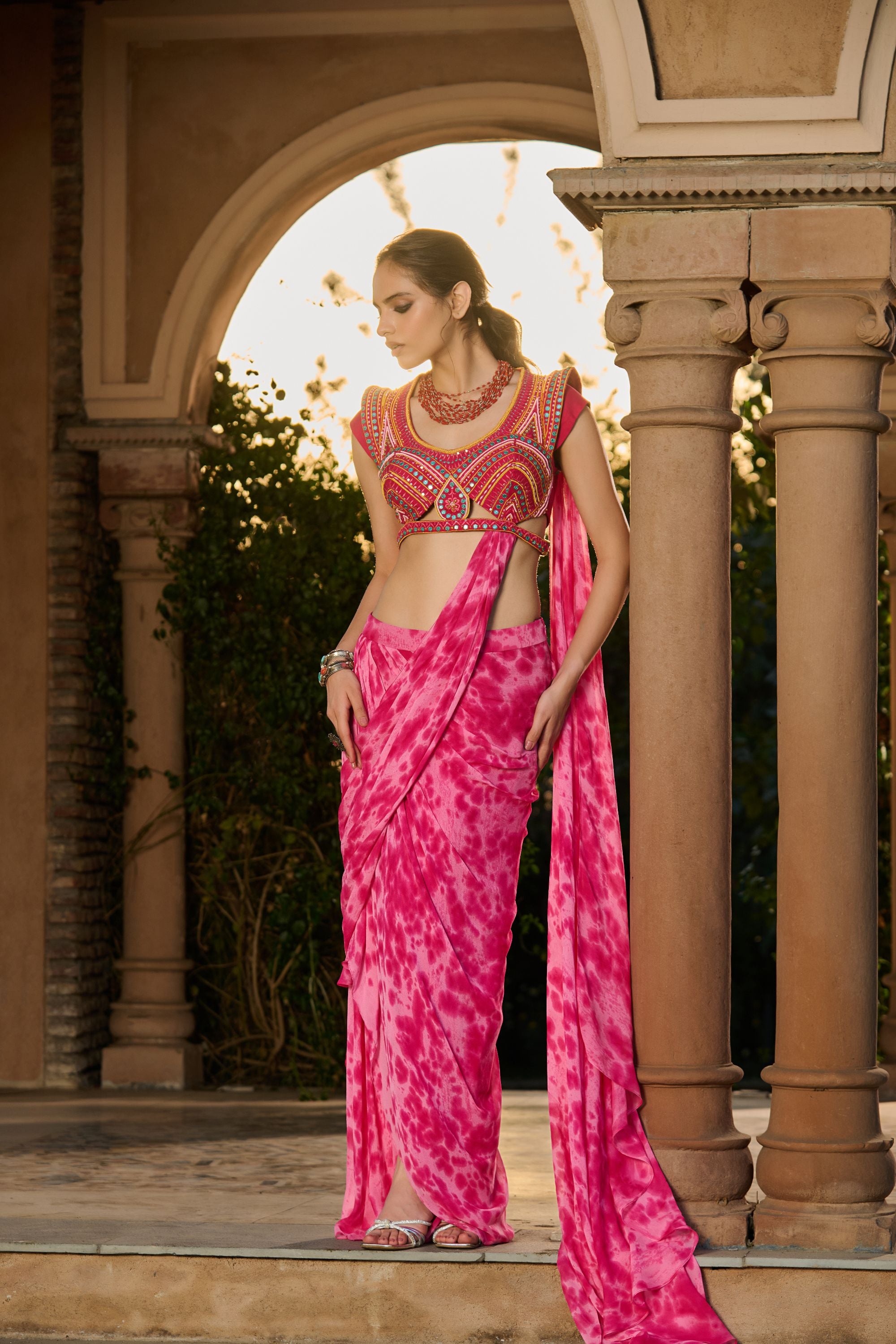 Hand Embroidred Blouse with Tie Dye Saree