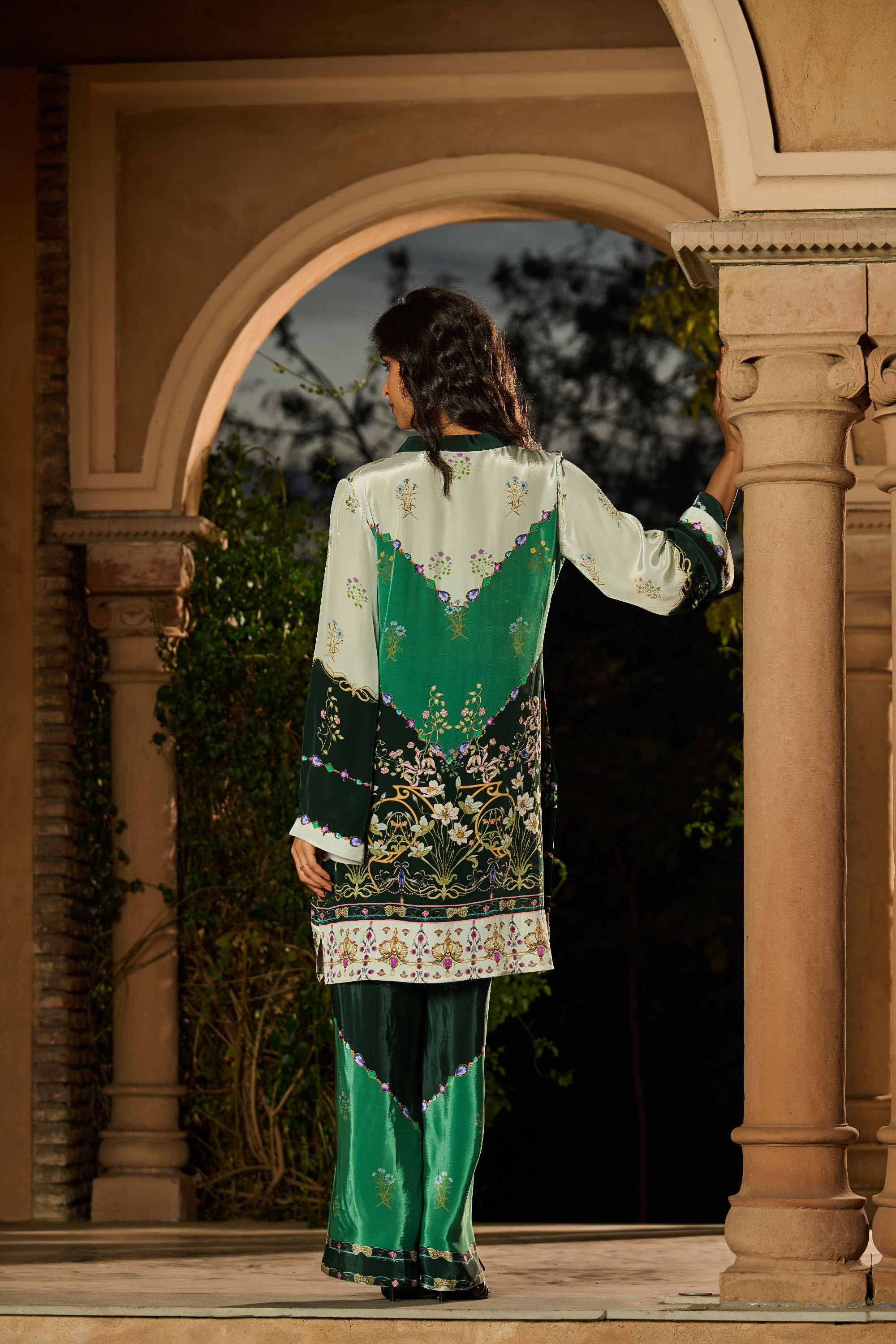 Silky Printed Co-Ord Set - Emarald Green