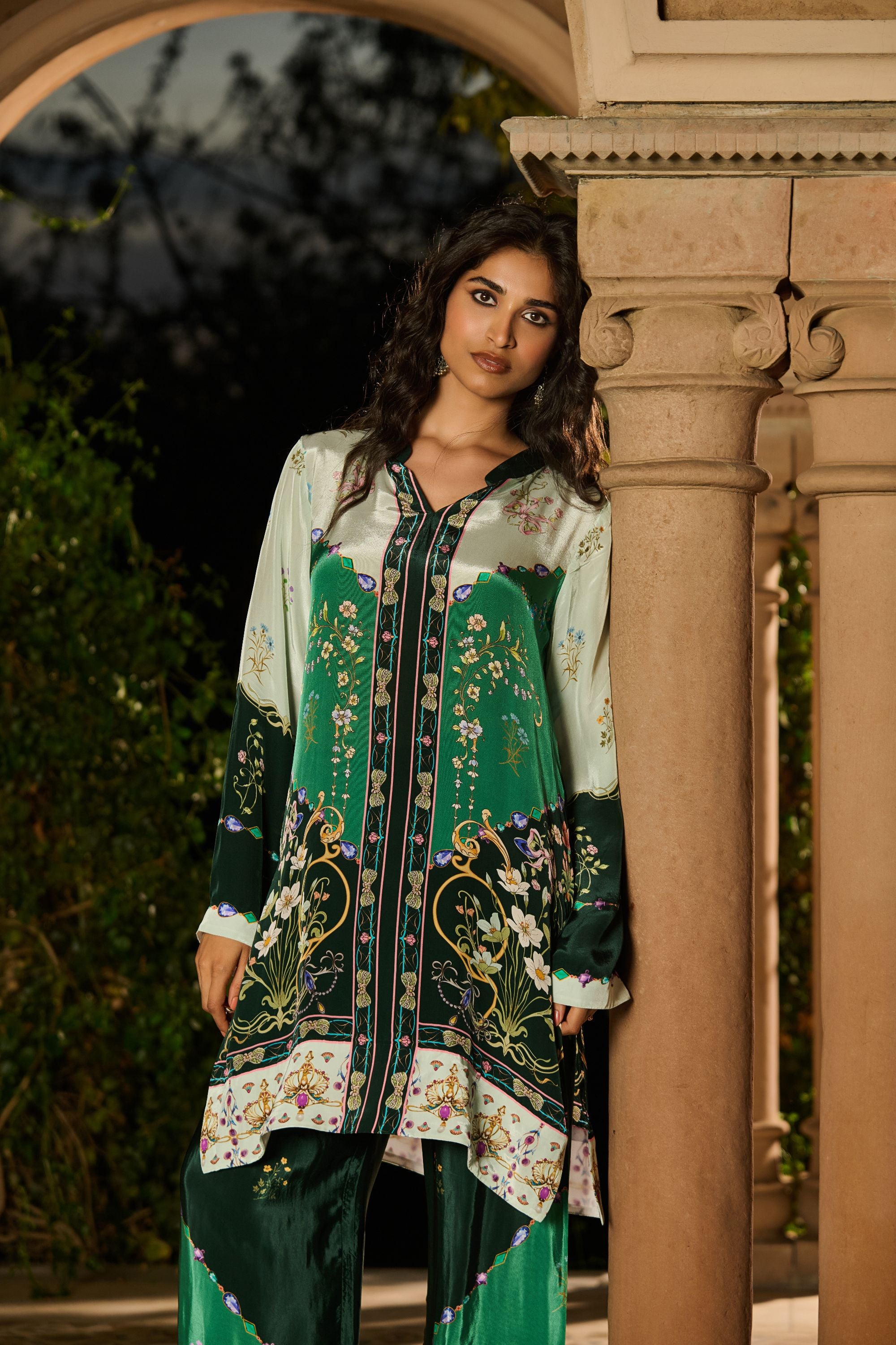 Silky Printed Co-Ord Set - Emarald Green