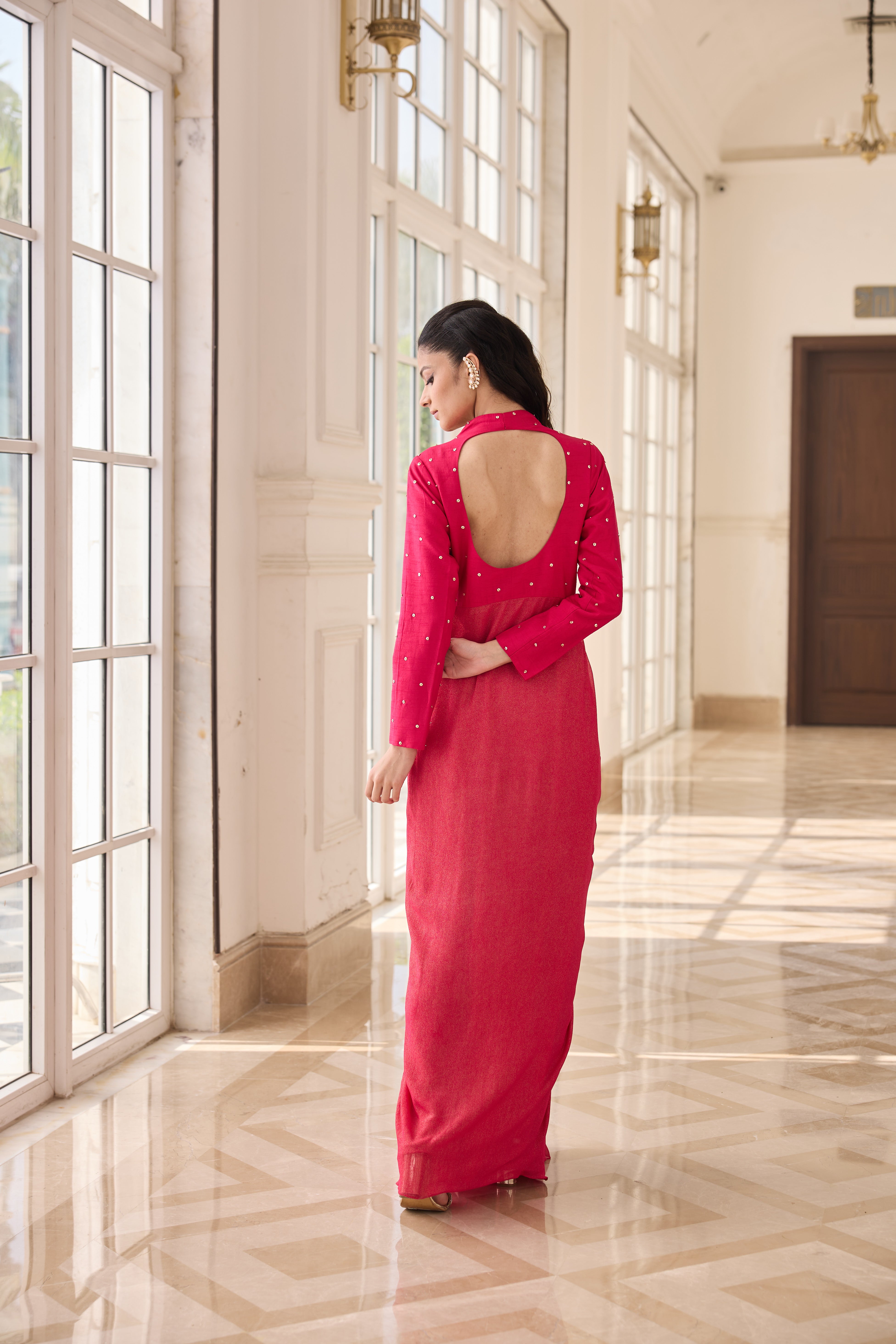 Hand-Embelished Draped Dress