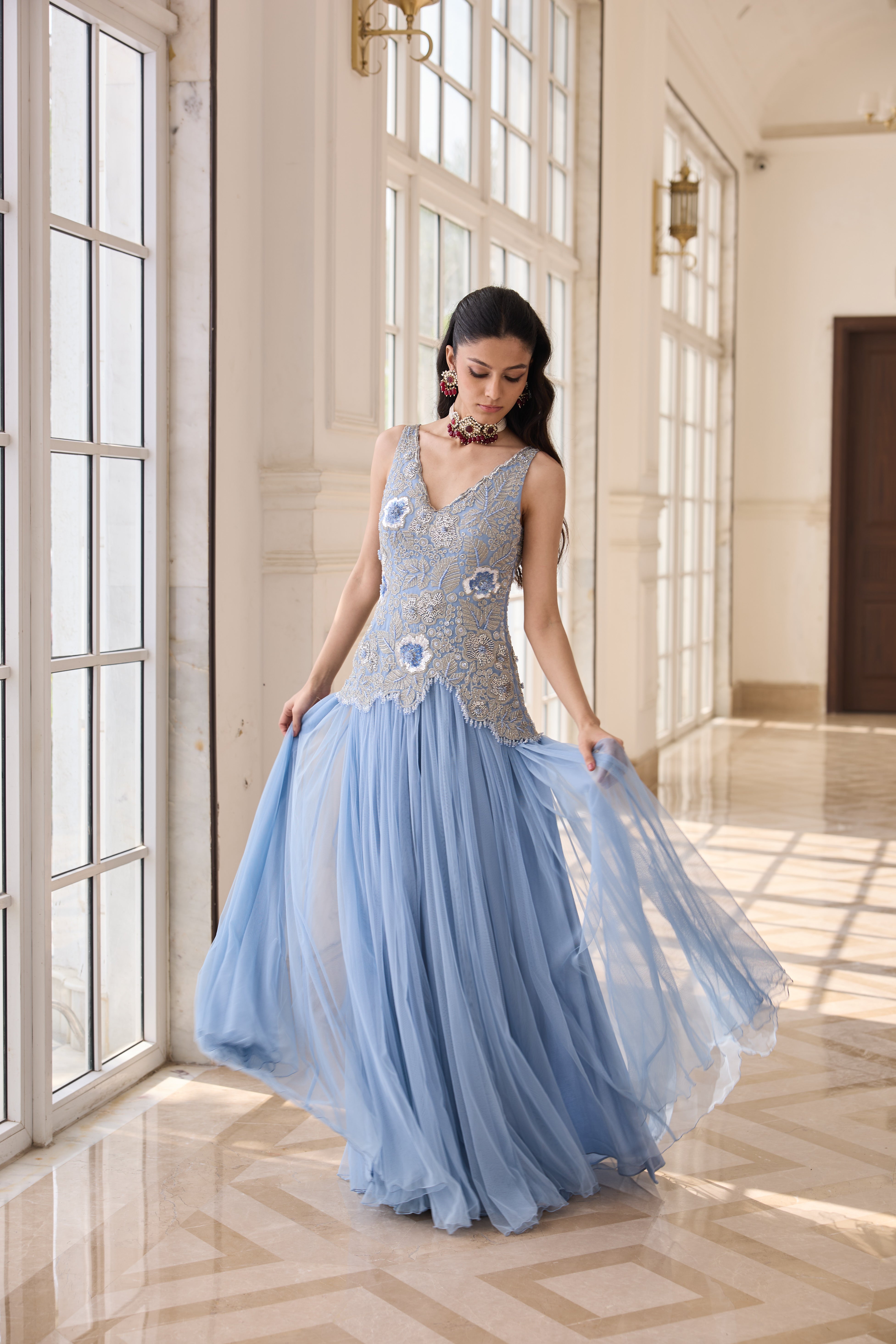 Hand Embroidered Rushing Anarkali