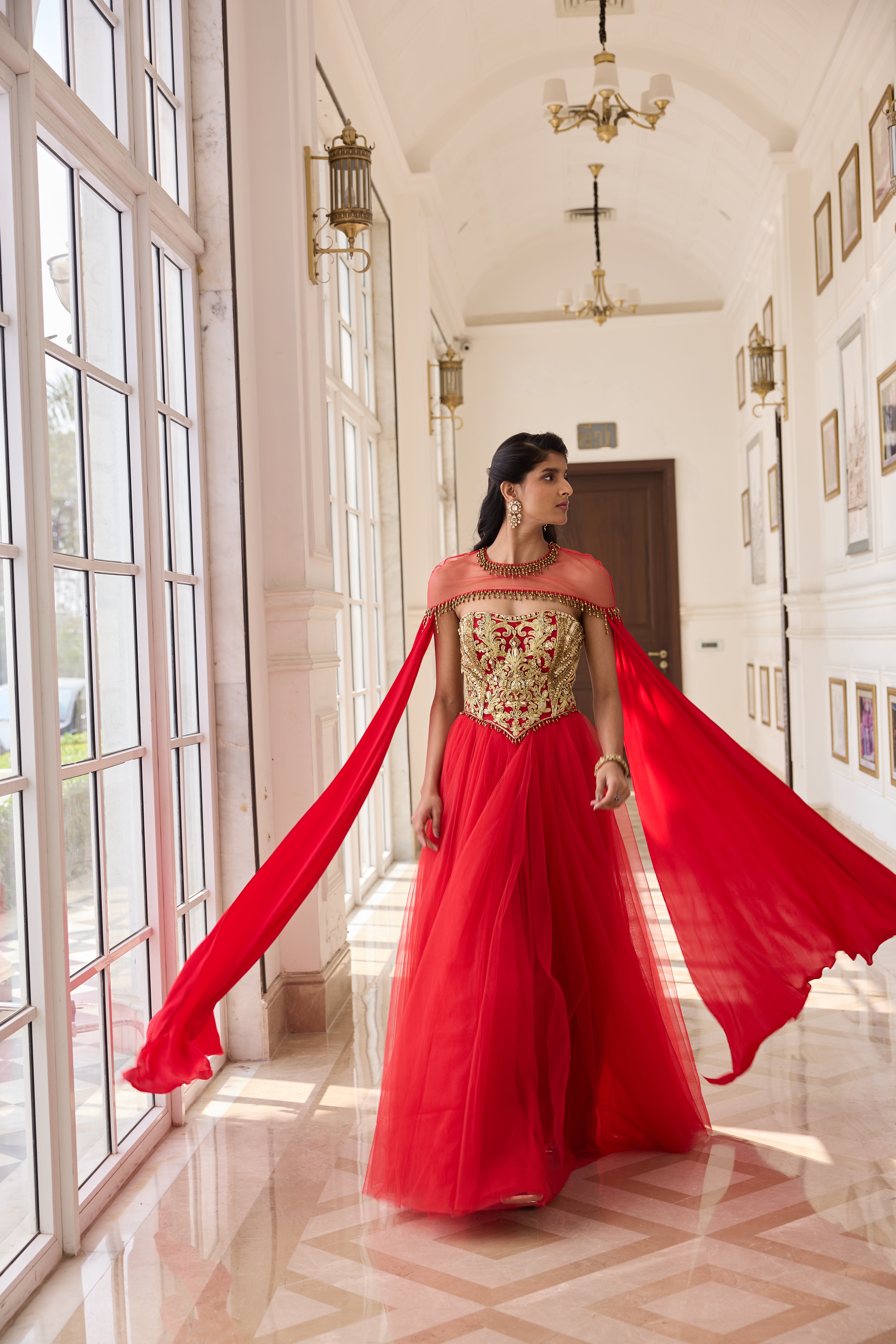 Hand Embroidered and Dori-Work Anarkali with Cape