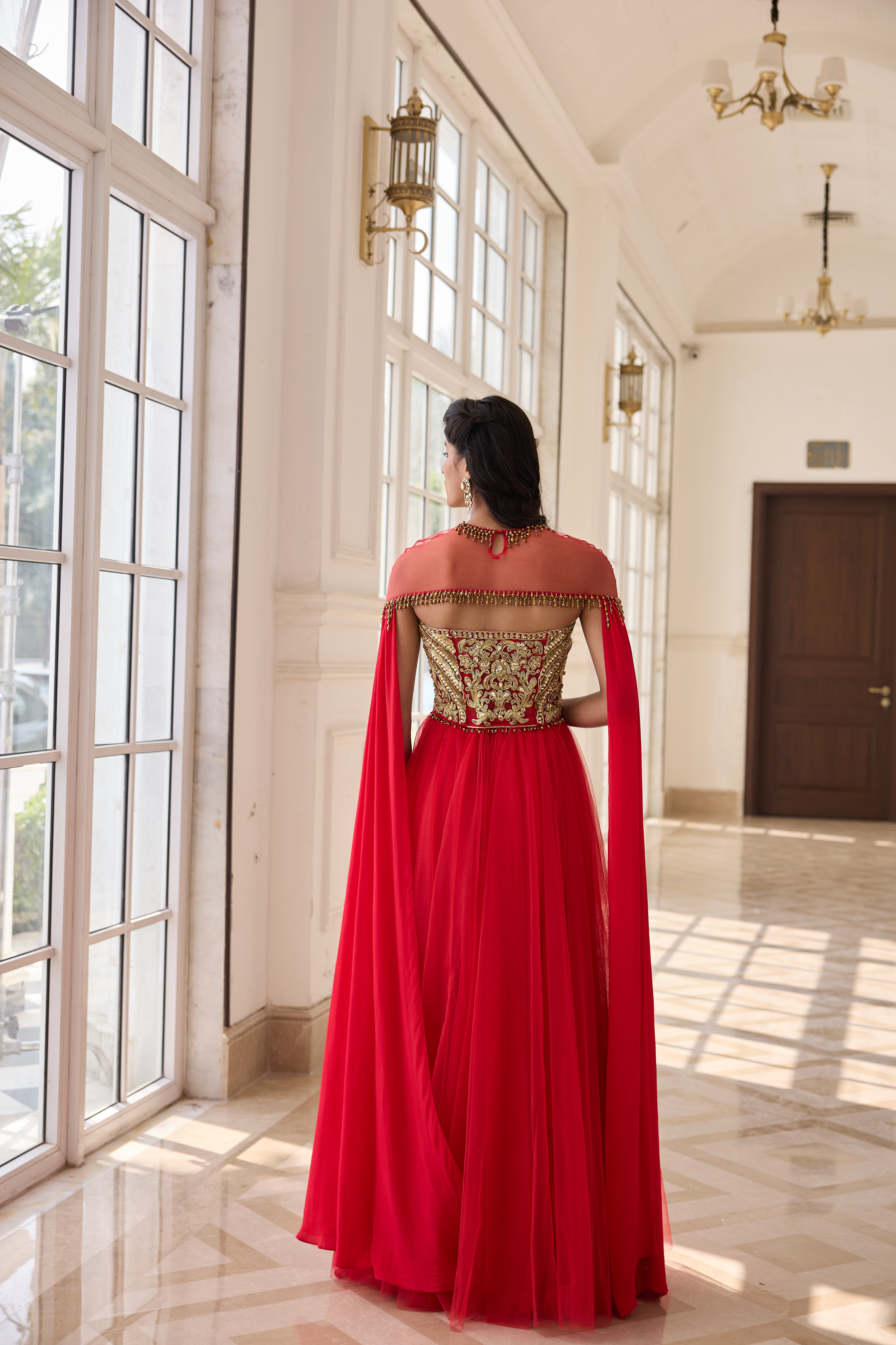 Hand Embroidered and Dori-Work Anarkali with Cape