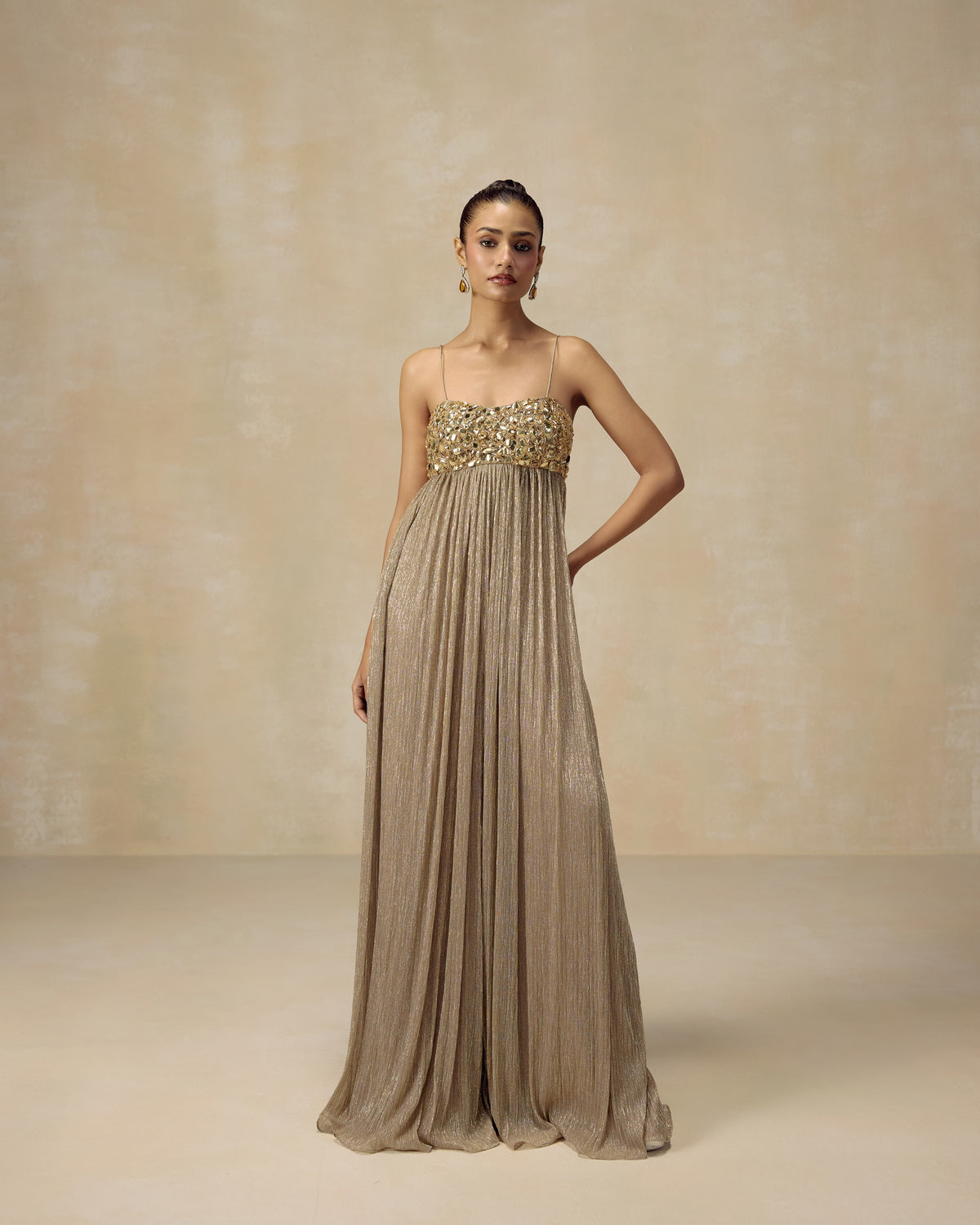 Gold Shimmer Cape Jumpsuit, back view — RINESSA