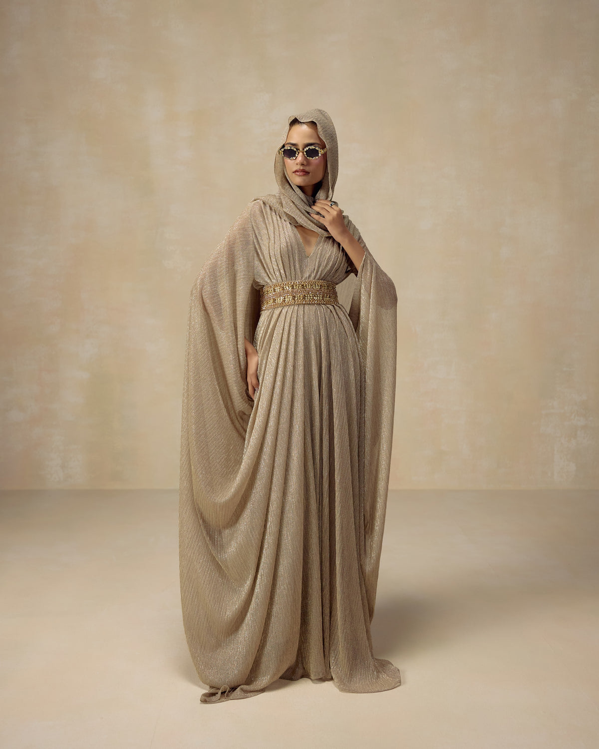 Gold Shimmer Kaftan, editorial image — RINESSA