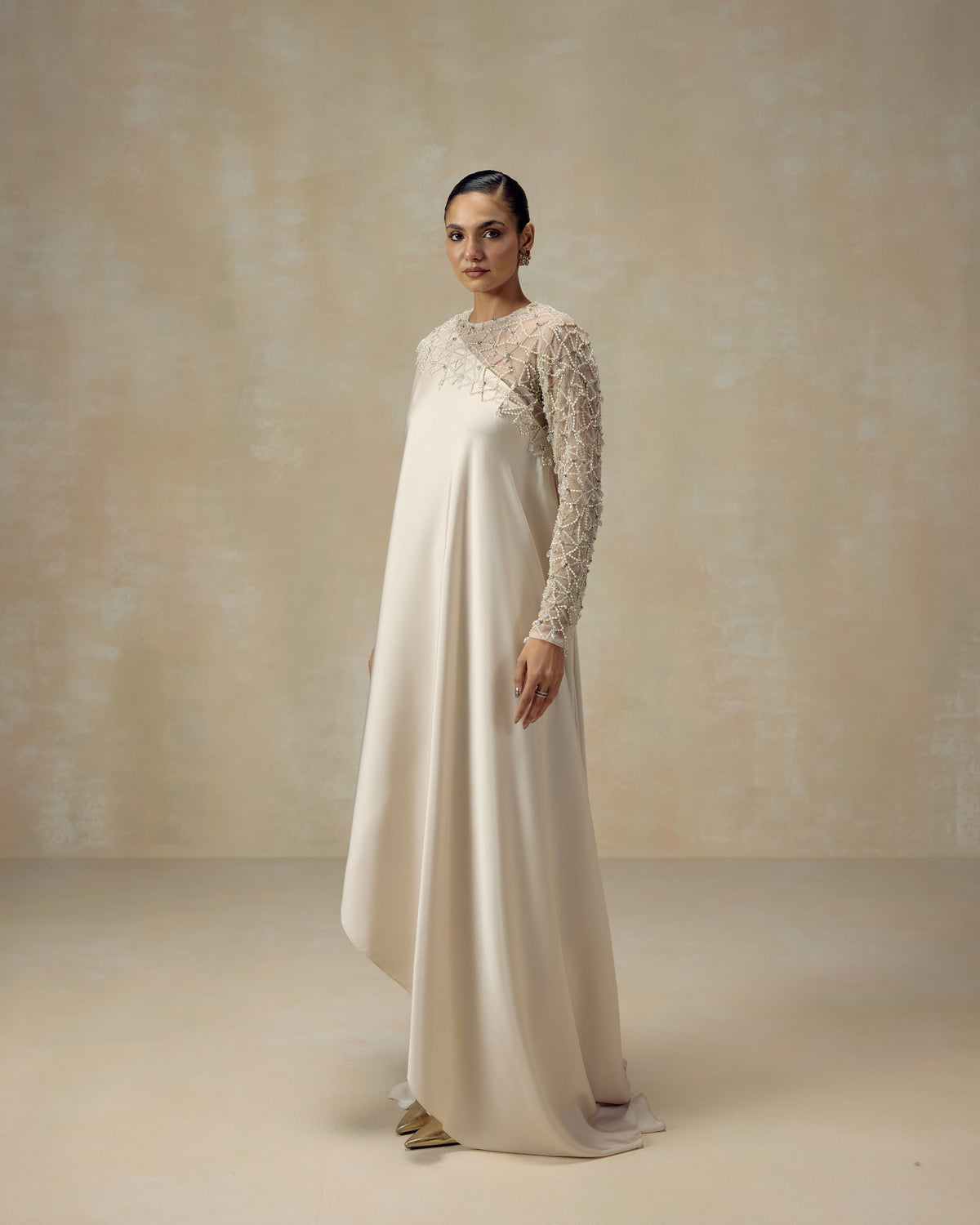 Ivory Crystal Kaftan, side view — RINESSA