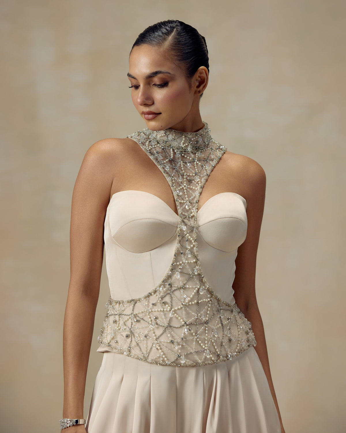 Ivory Racerback Corset, back view — RINESSA