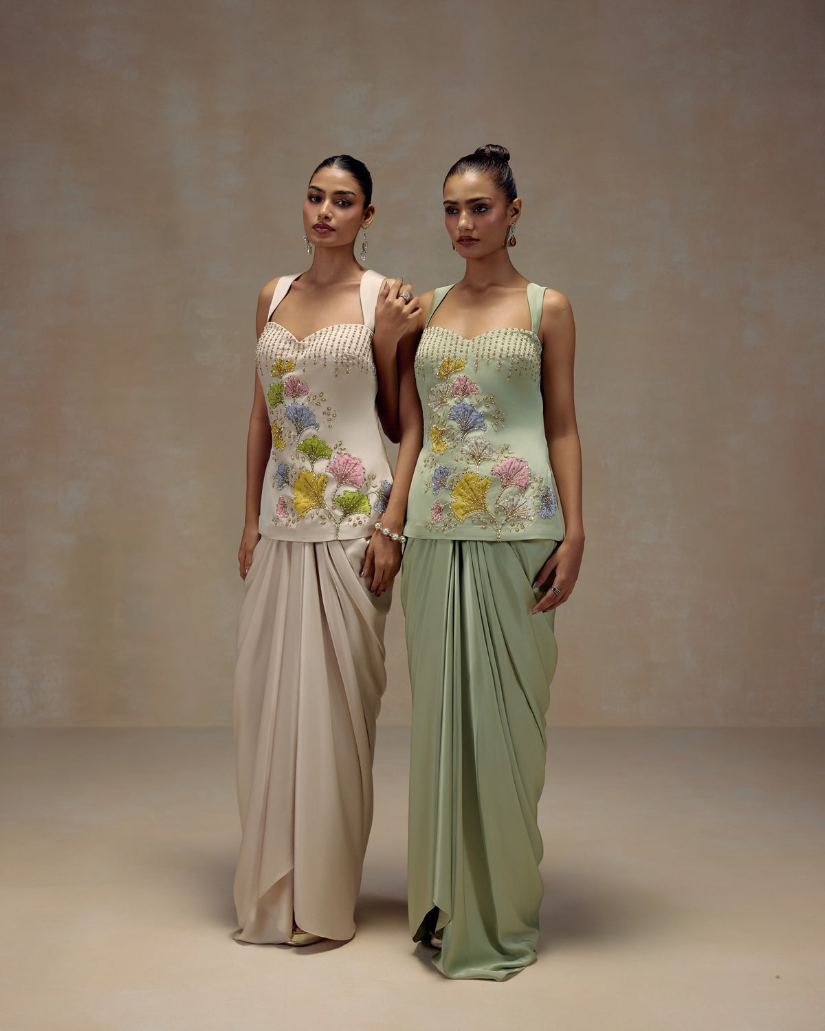 Mint Floral Tunic and Draped Skirt, editorial image — RINESSA