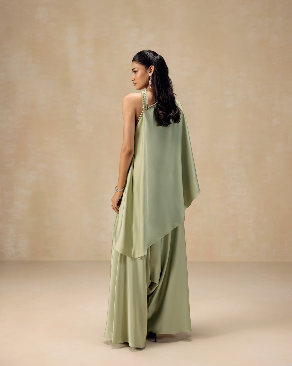 Mint One-Shoulder Draped Tunic, side view — RINESSA