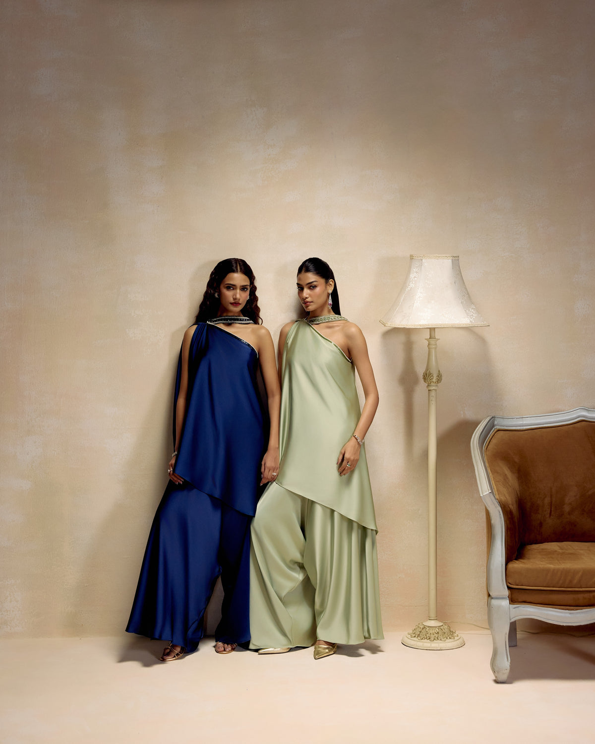 Mint One-Shoulder Draped Tunic, editorial image — RINESSA