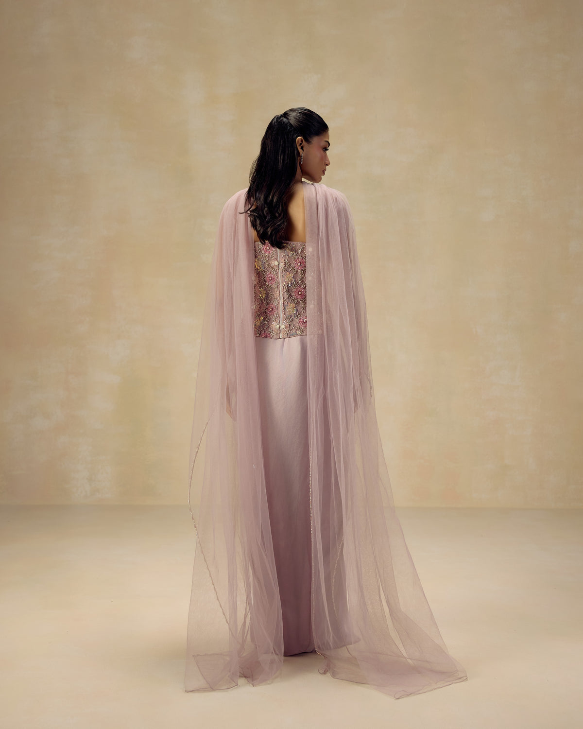 Pink Crystal Corset with Dupatta, hand embroidery detail — RINESSA