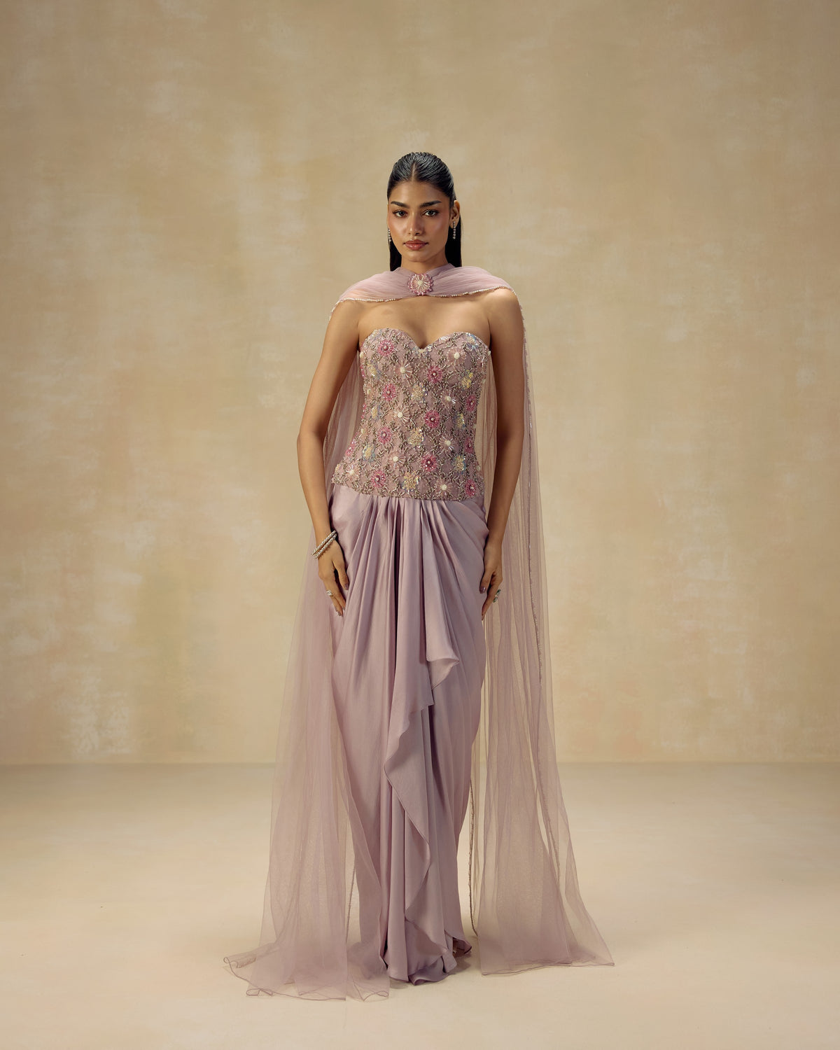 Pink Crystal Corset with Dupatta, editorial image — RINESSA
