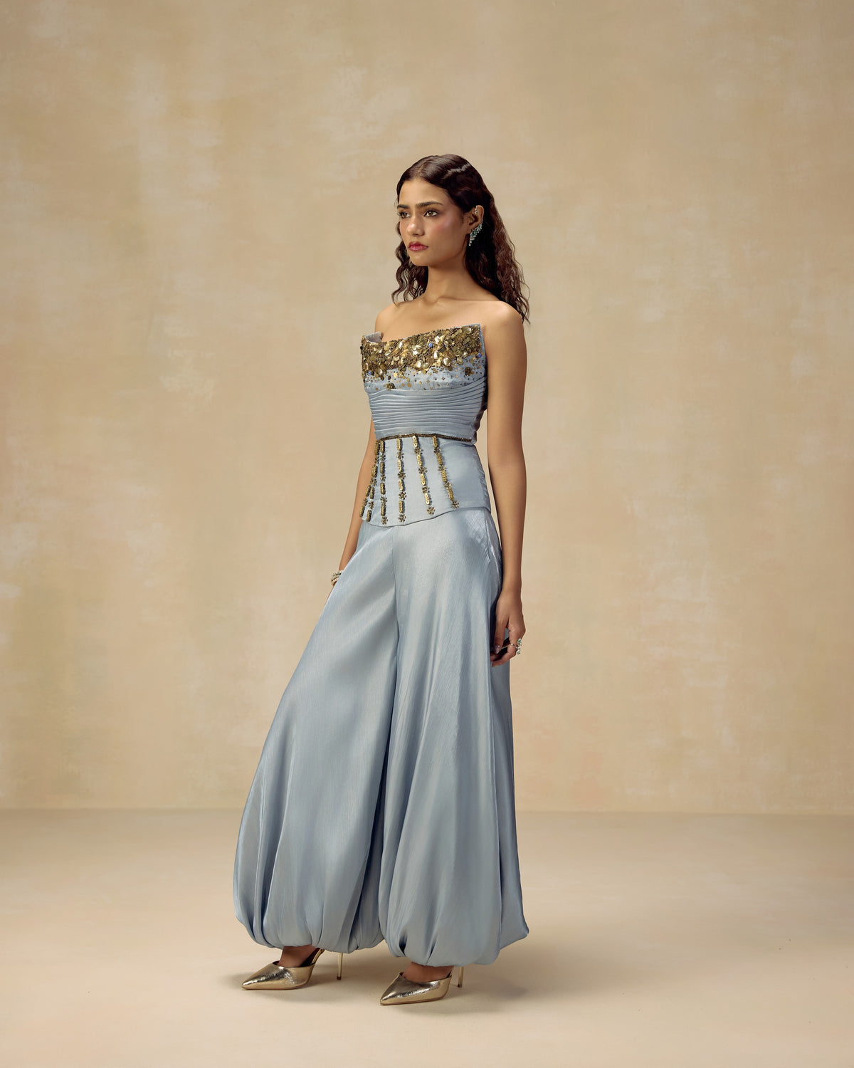 Powder Blue Jewelled Corset, back view — RINESSA