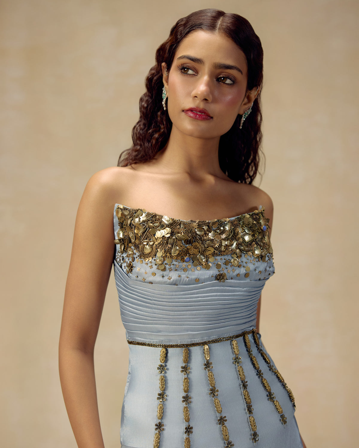 Powder Blue Jewelled Corset, side view — RINESSA