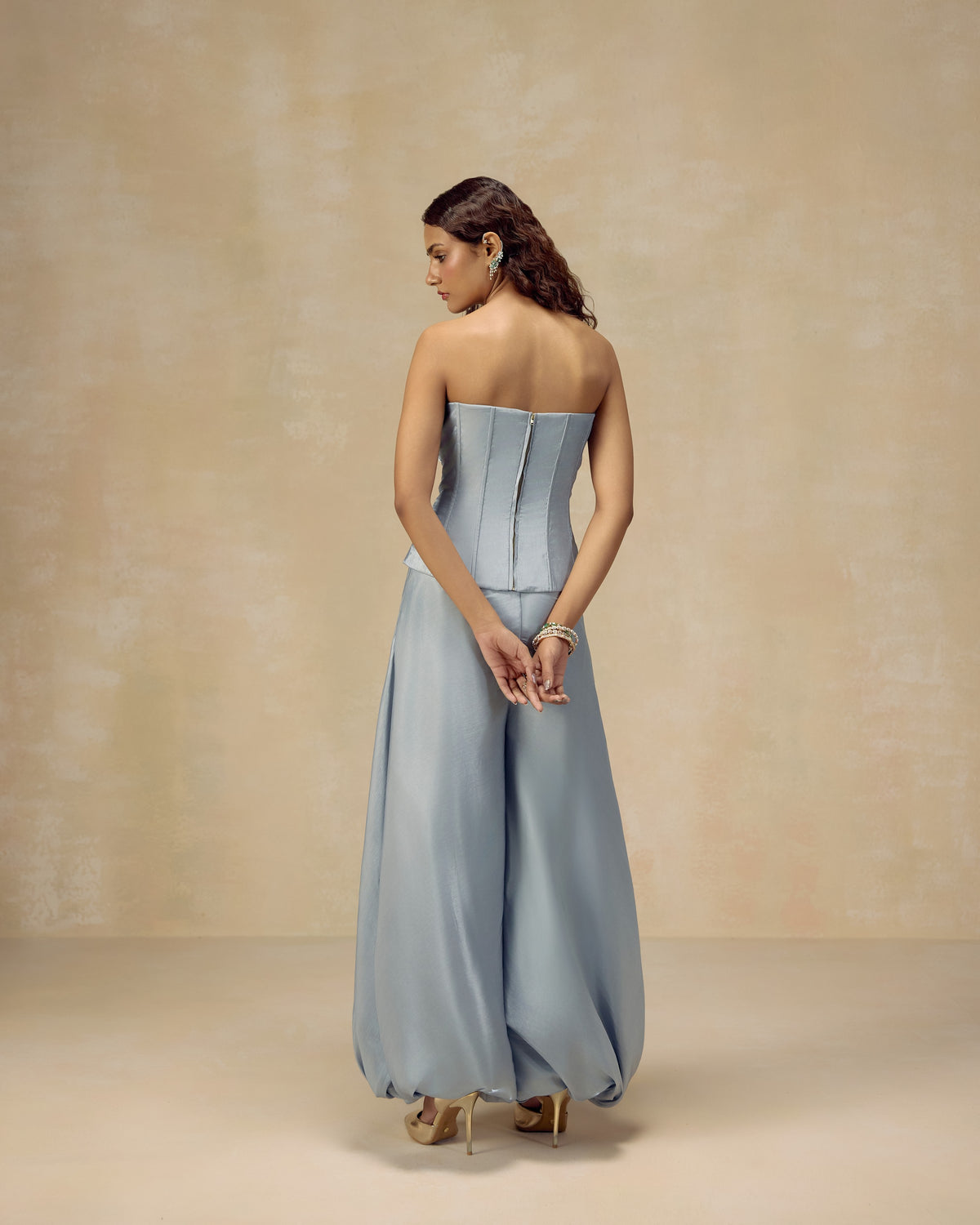 Powder Blue Jewelled Corset, hand embroidery detail — RINESSA