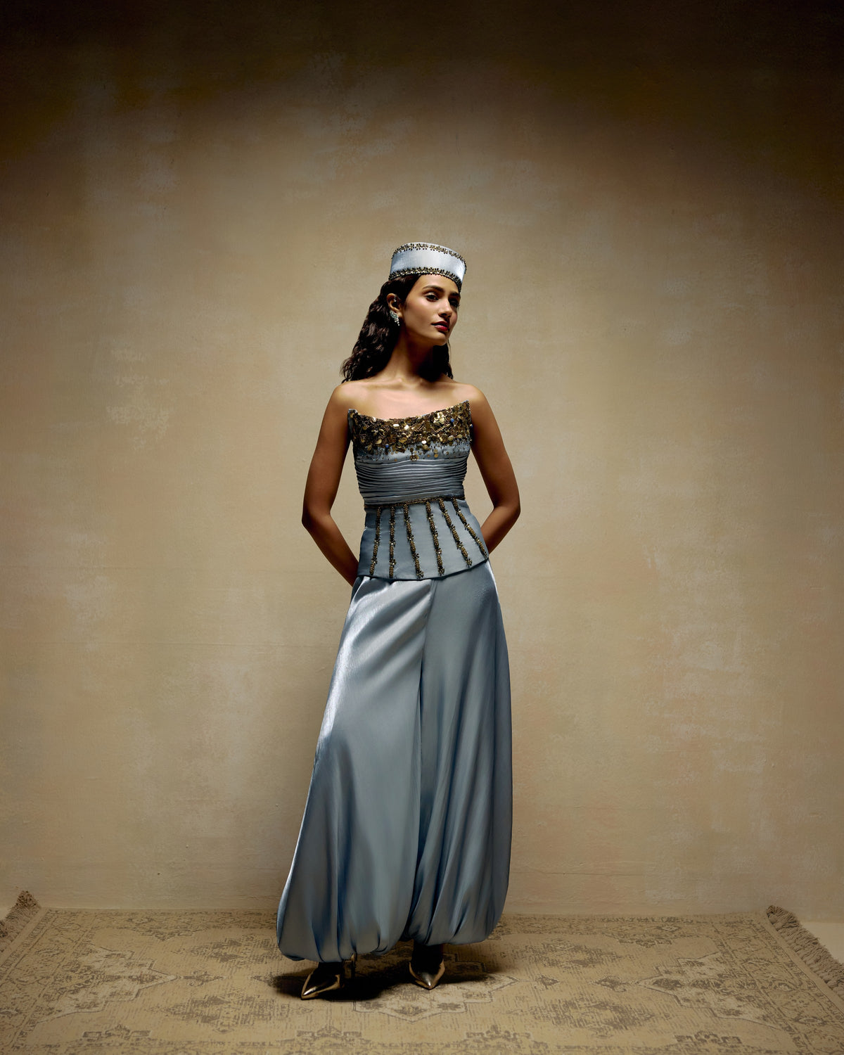 Powder Blue Jewelled Corset, editorial image — RINESSA
