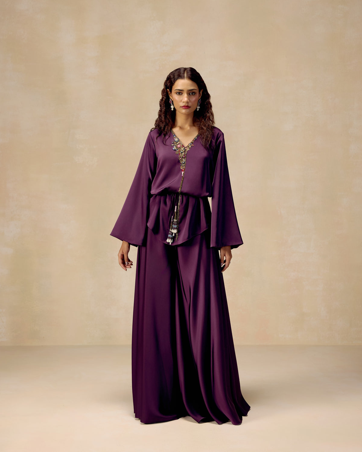 Purple Peplum Sharara Set, editorial image — RINESSA