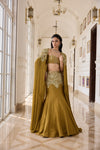 Hand Embroidered and Dori-work Cape with Bustier and Fishcut Lehenga