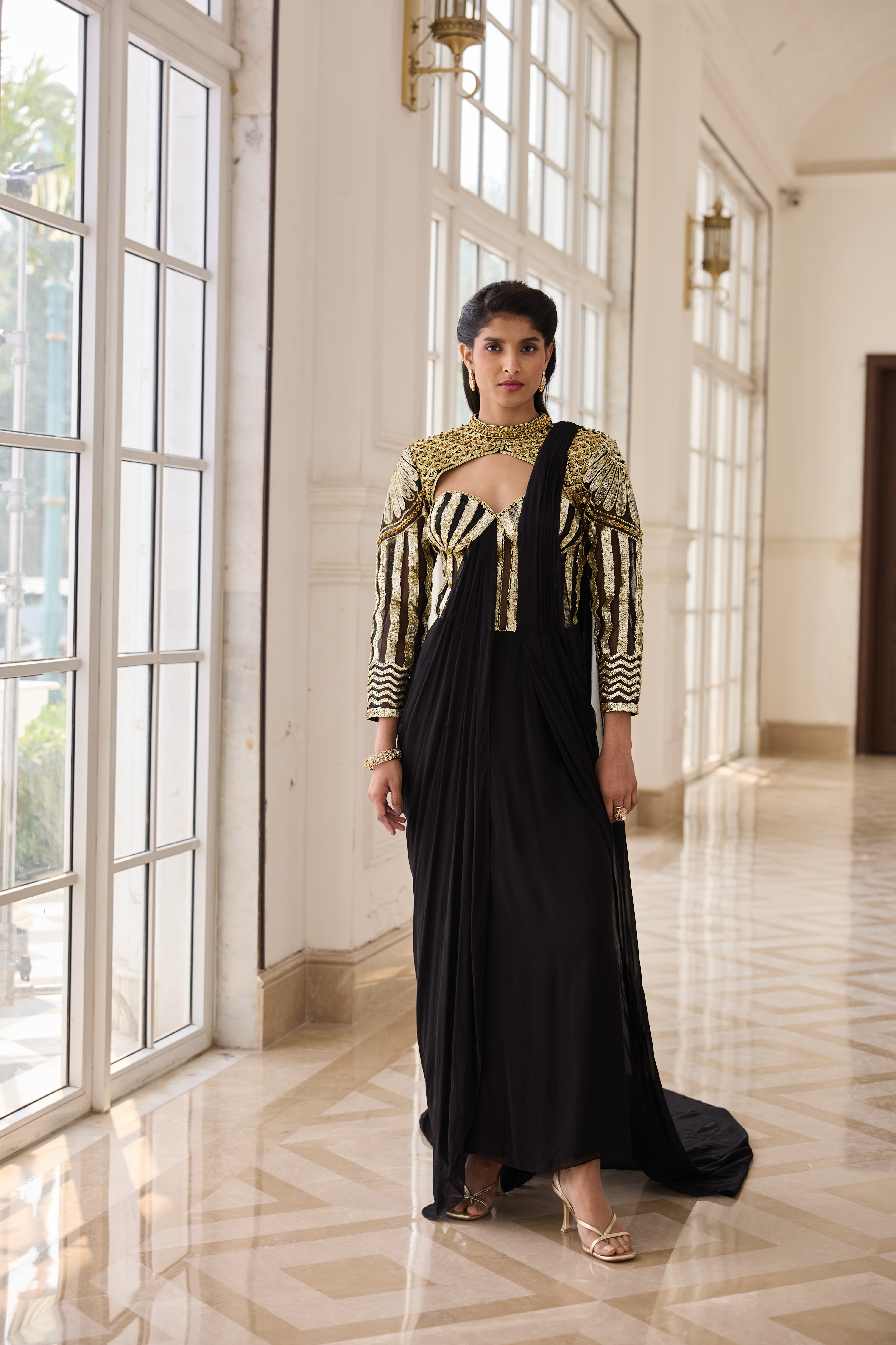 Hand Embelished and Dori-wroked Draped Saree