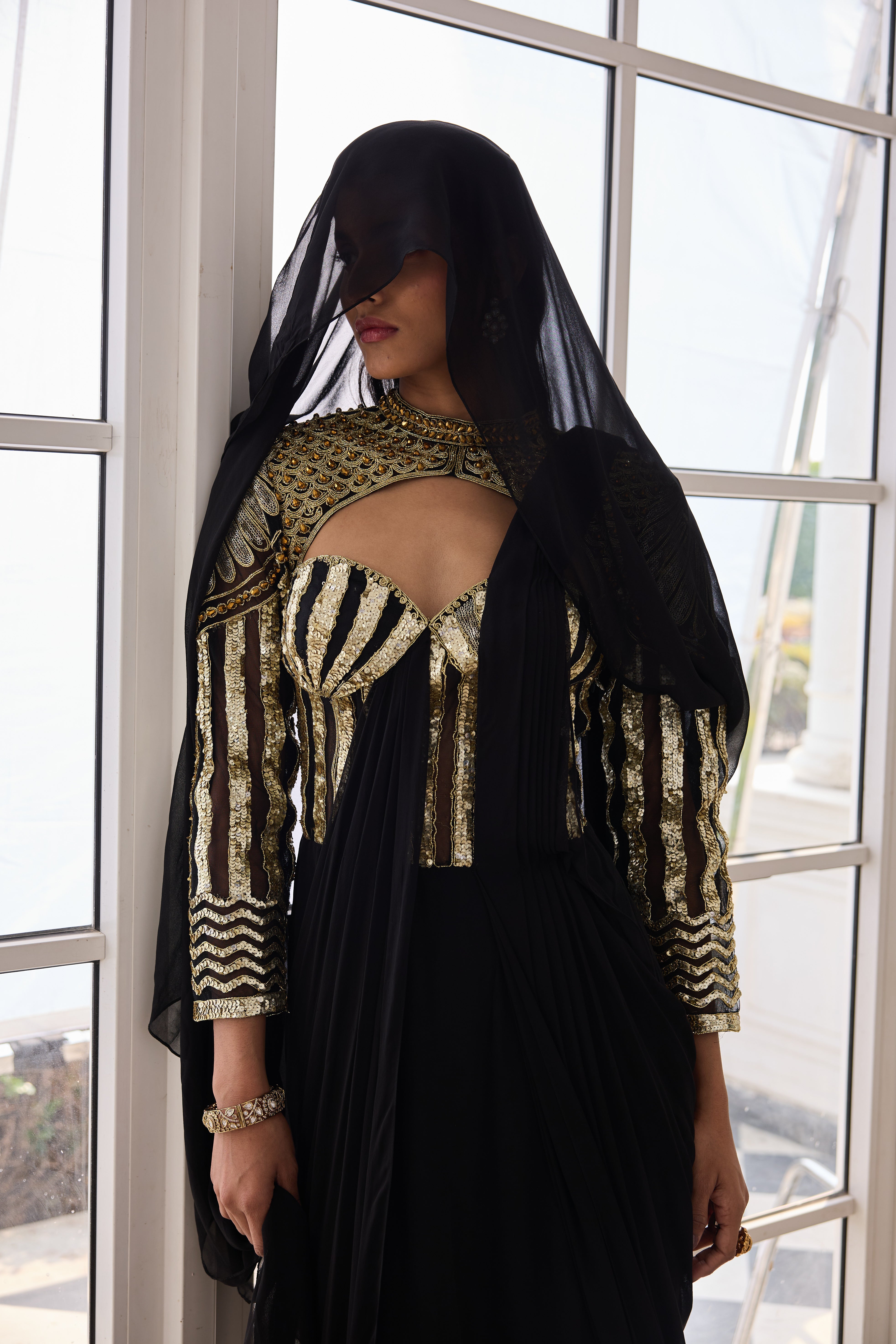 Hand Embelished and Dori-wroked Draped Saree