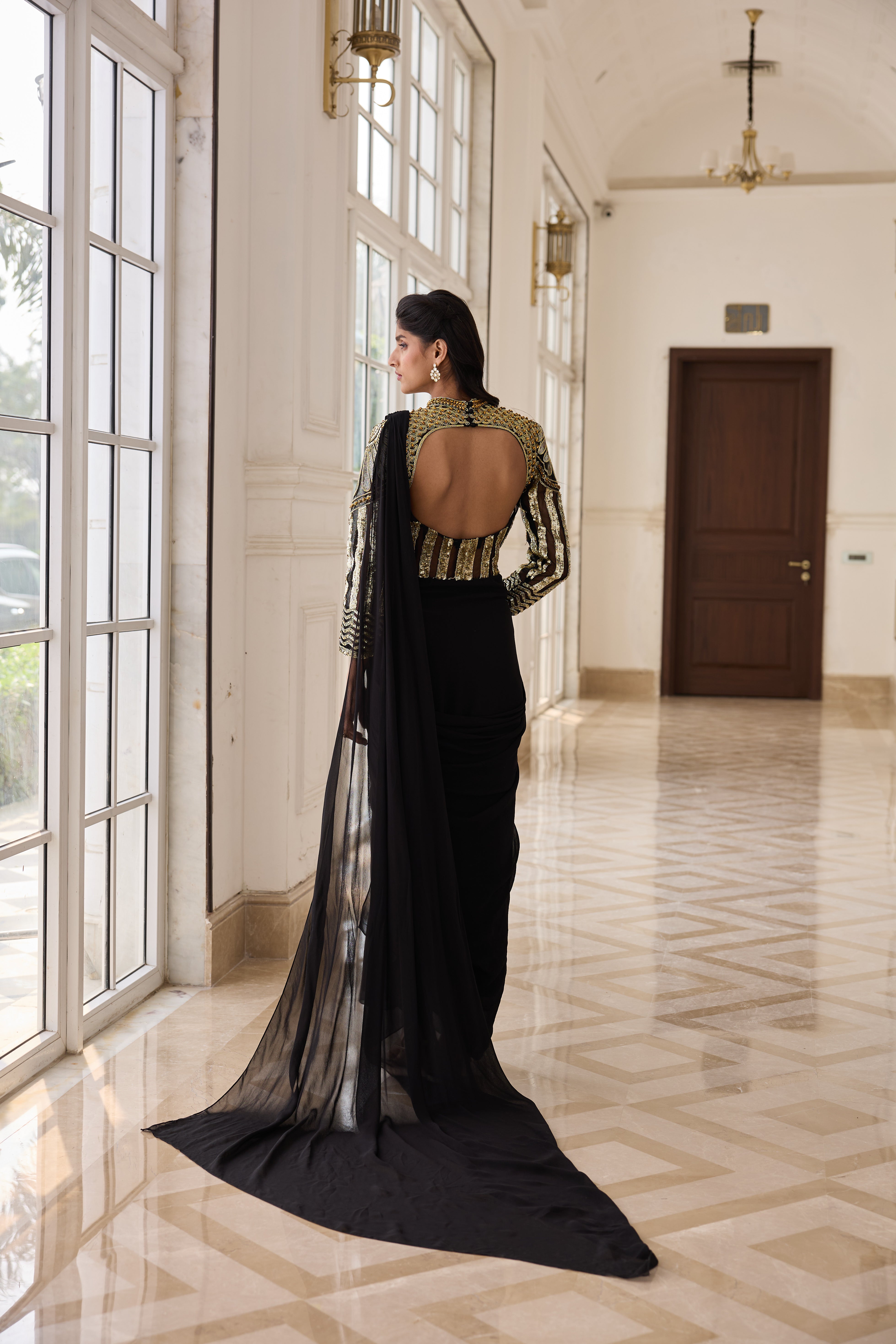 Hand Embelished and Dori-wroked Draped Saree