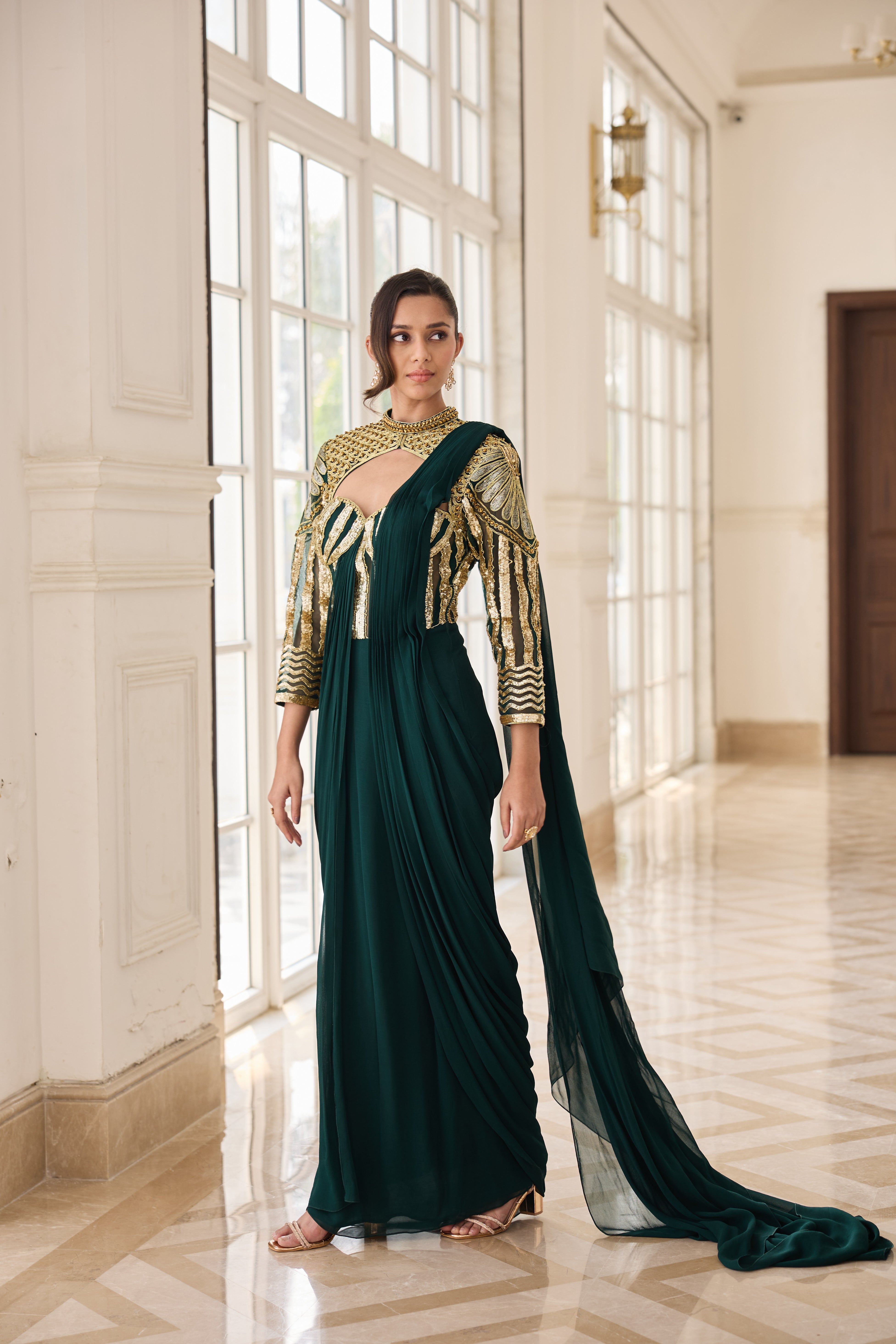 Hand Embelished and Dori-worked Draped Saree