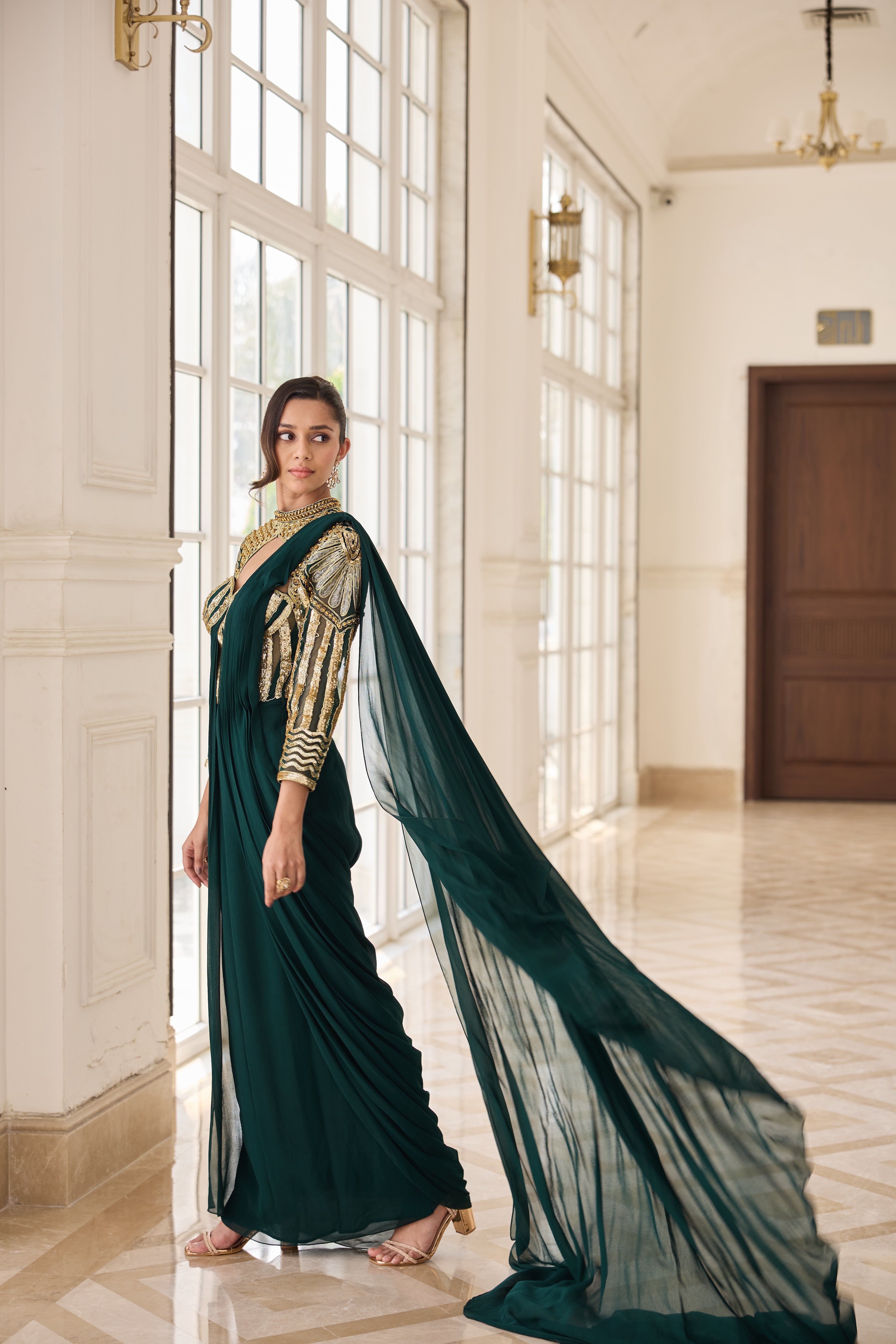 Hand Embelished and Dori-worked Draped Saree