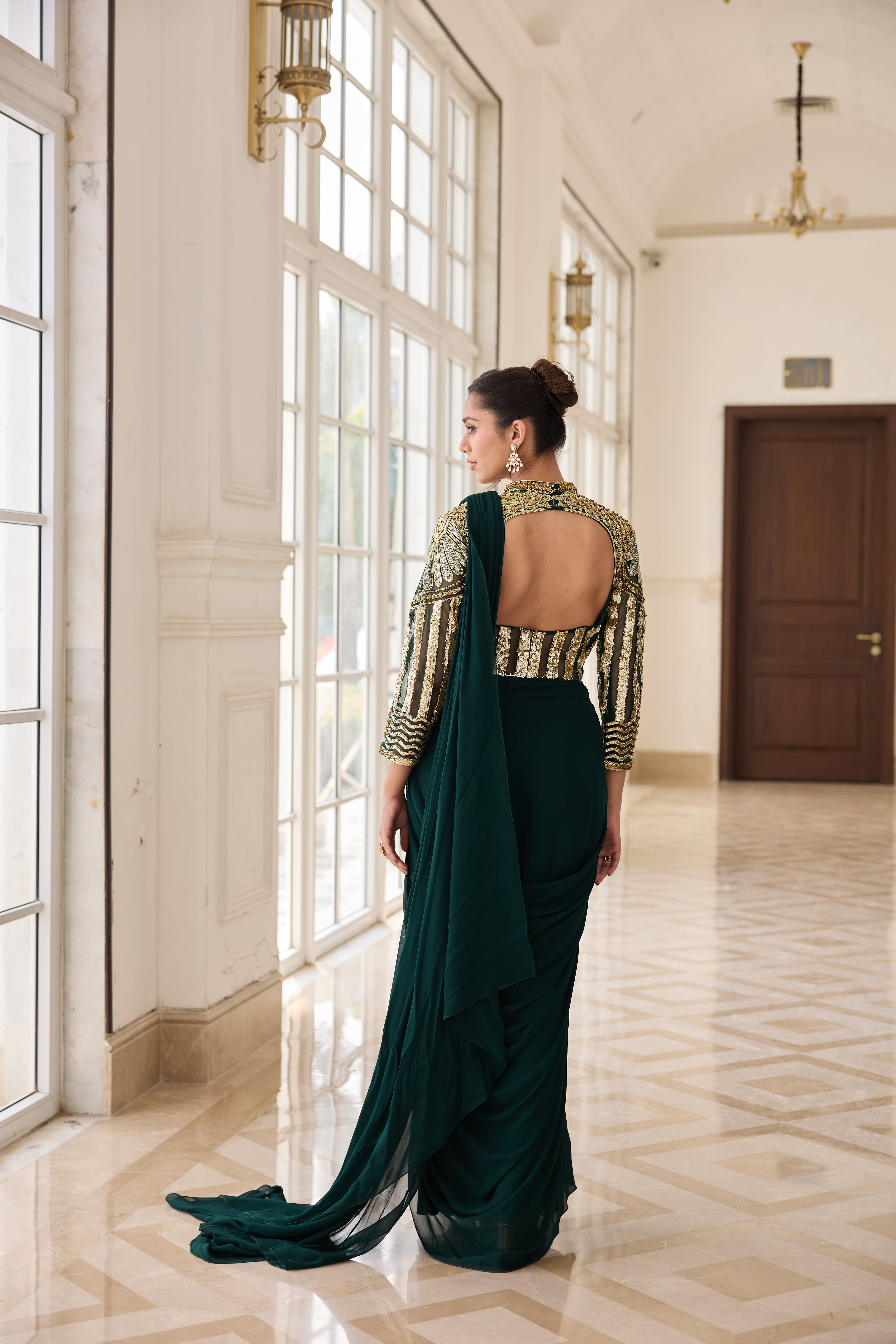 Hand Embelished and Dori-worked Draped Saree