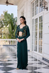 Emerald Green Hand-Embroidered Jacket with Bustier and Skirt