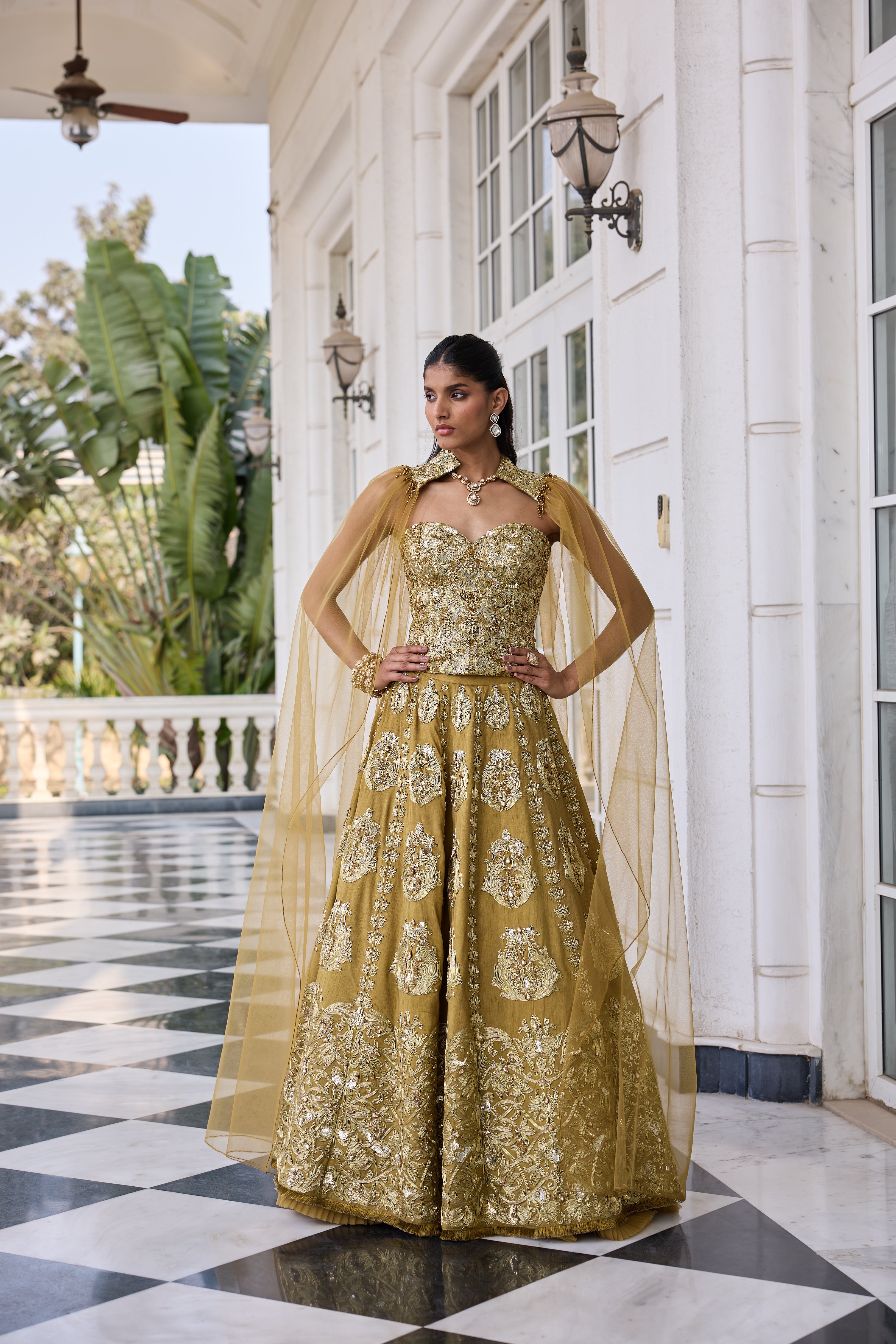 Hand Embelished and Dori-work Corset with Lehenga