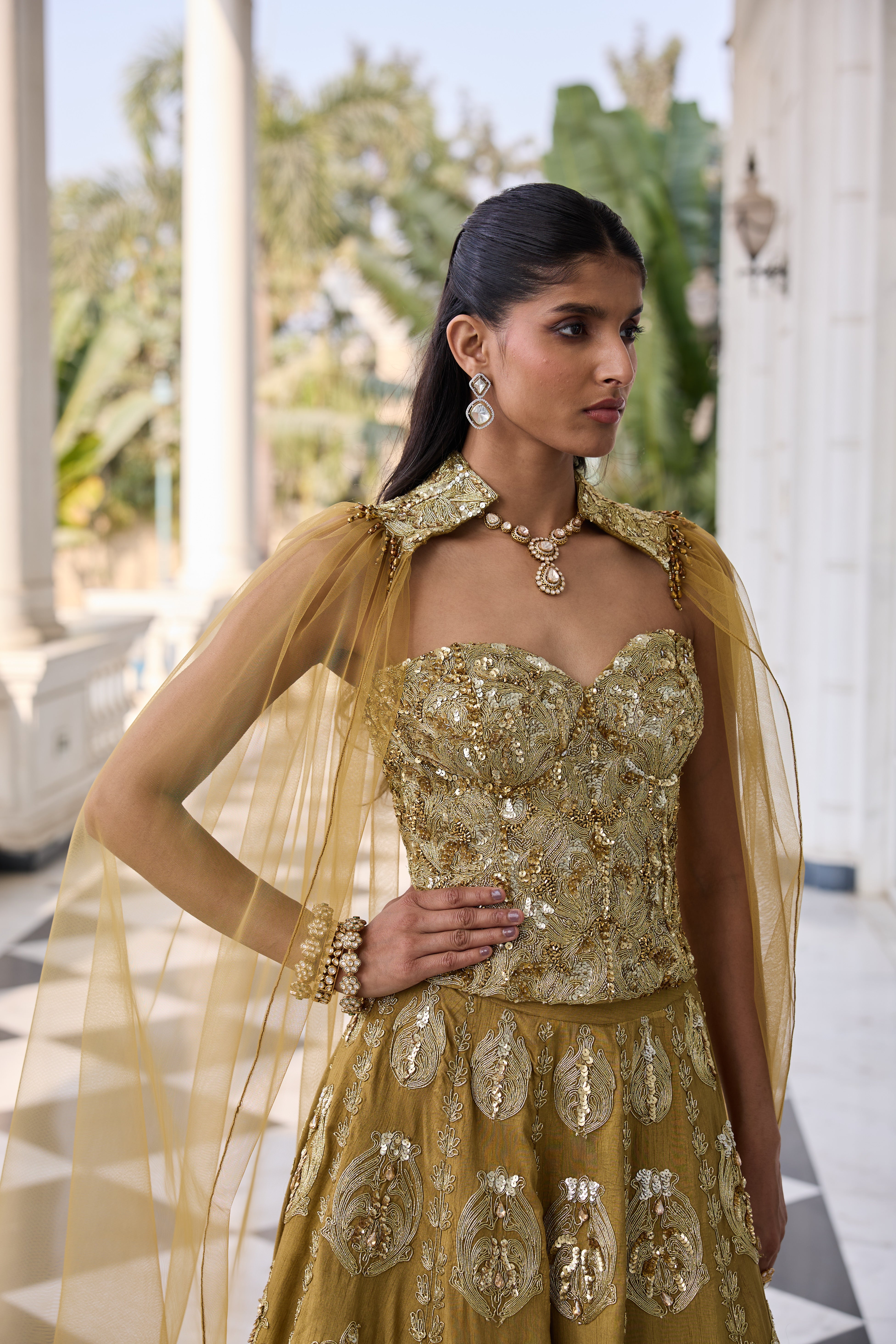 Hand Embelished and Dori-work Corset with Lehenga