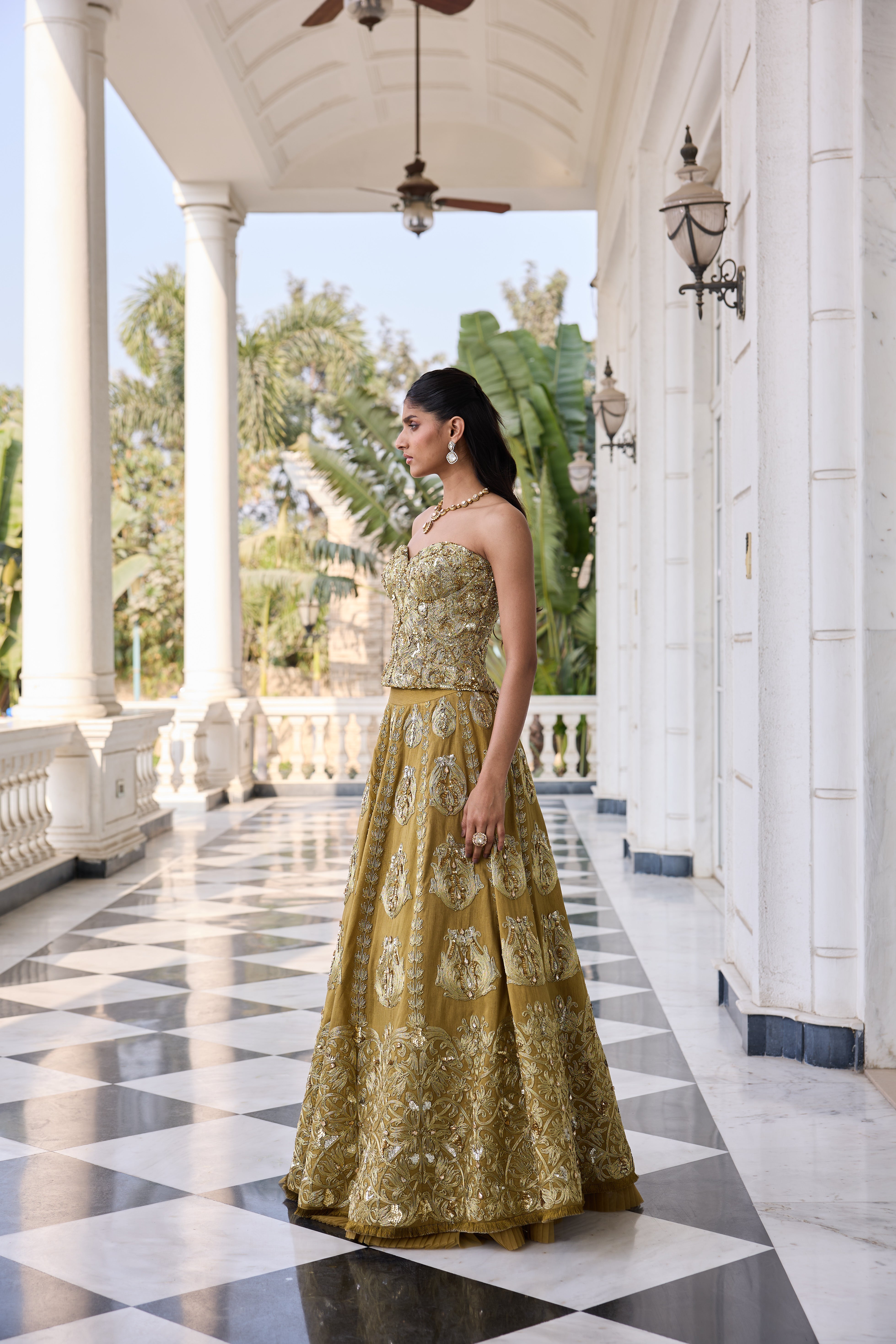 Hand Embelished and Dori-work Corset with Lehenga
