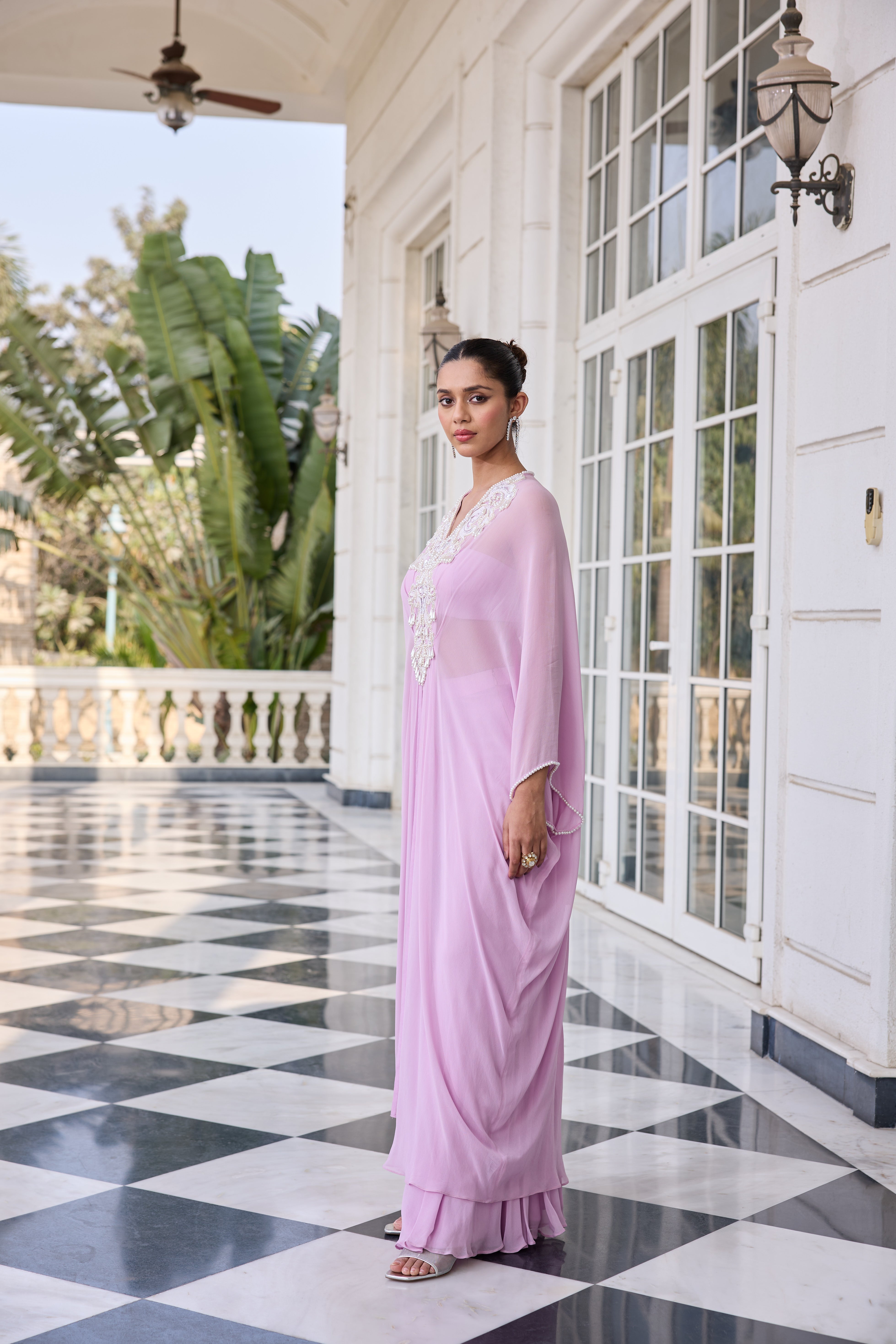 Hand-Embelished Pearl Kaftan Co-ord Set