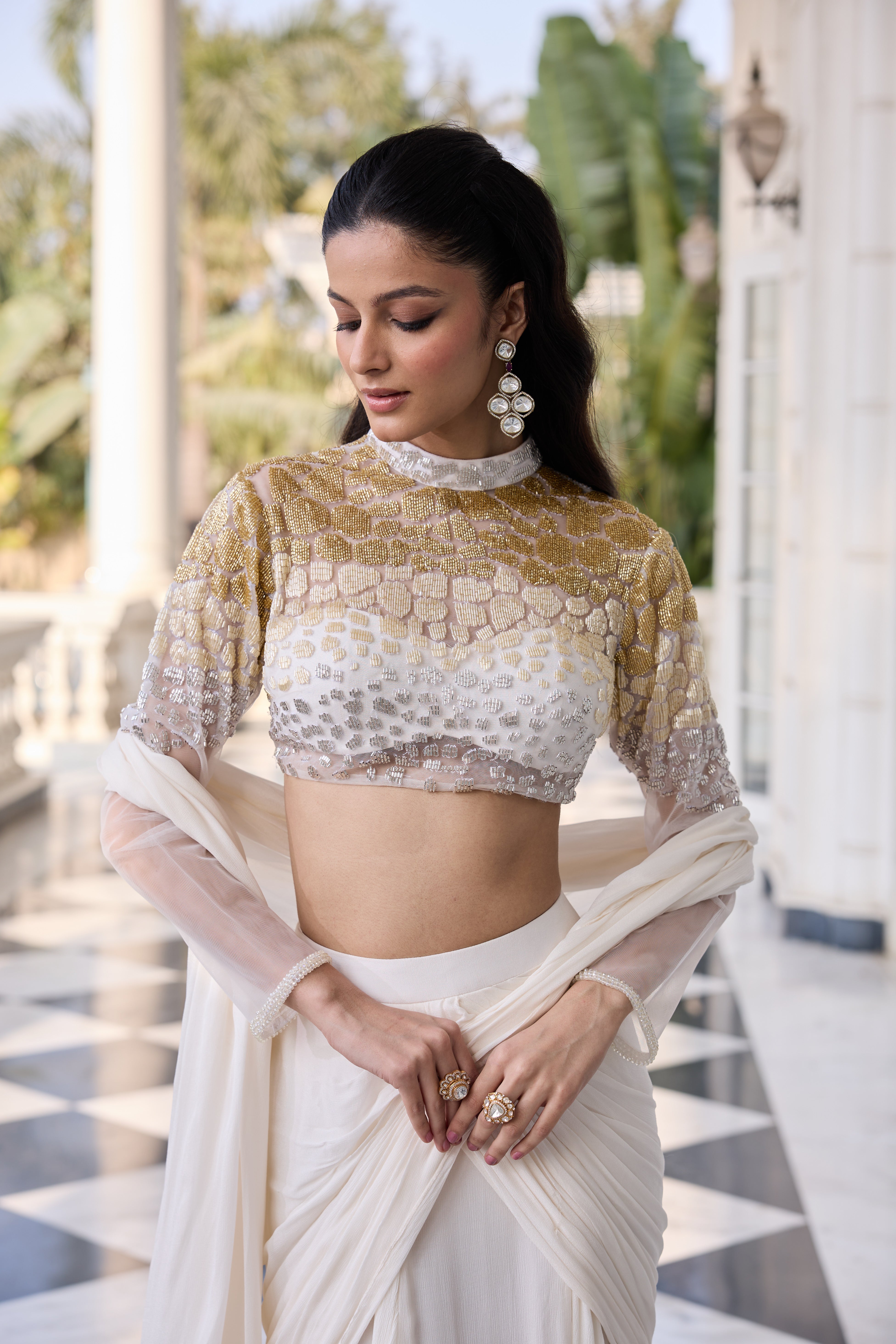 Hand Embellished Blouse with Drape Saree