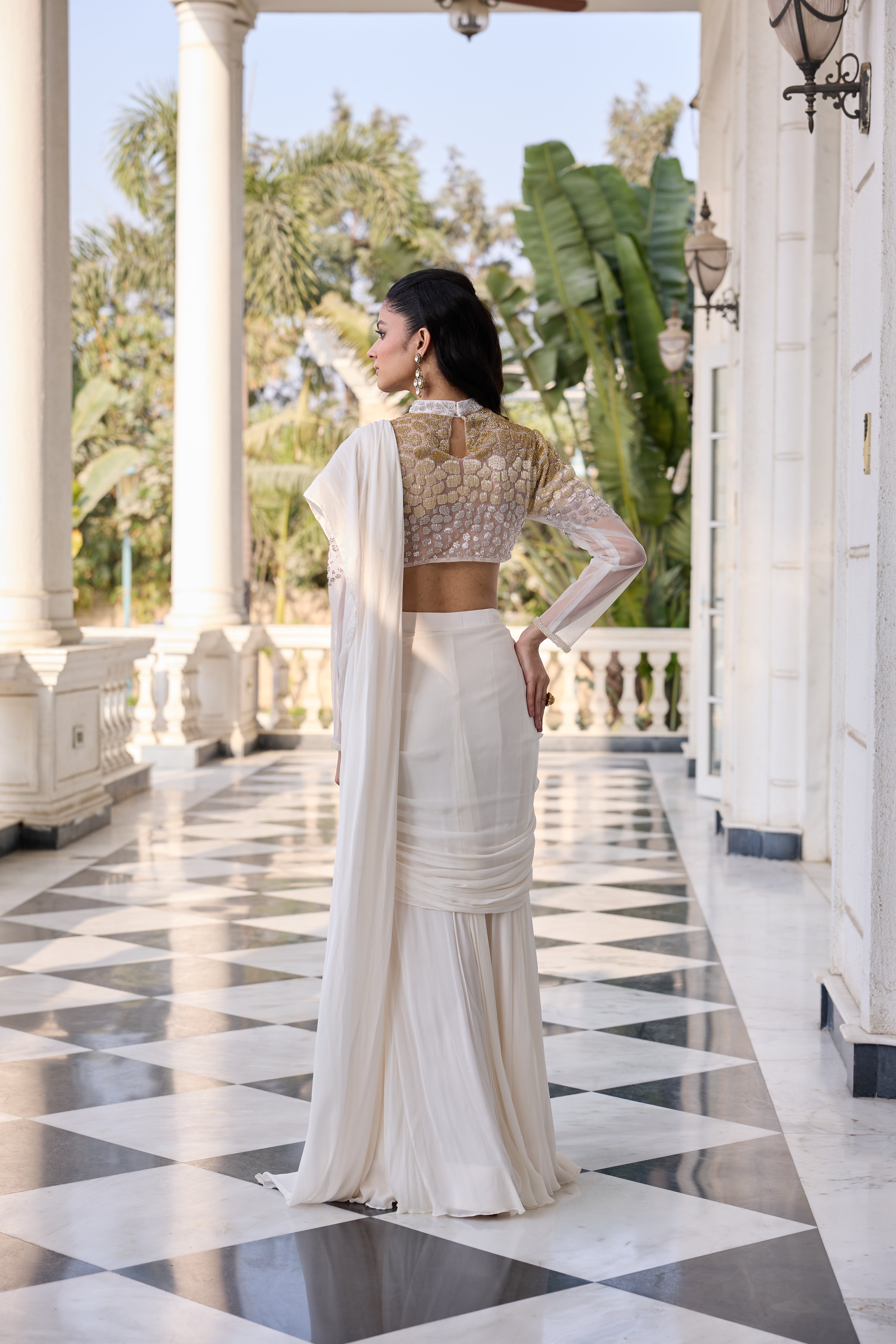 Hand Embellished Blouse with Drape Saree