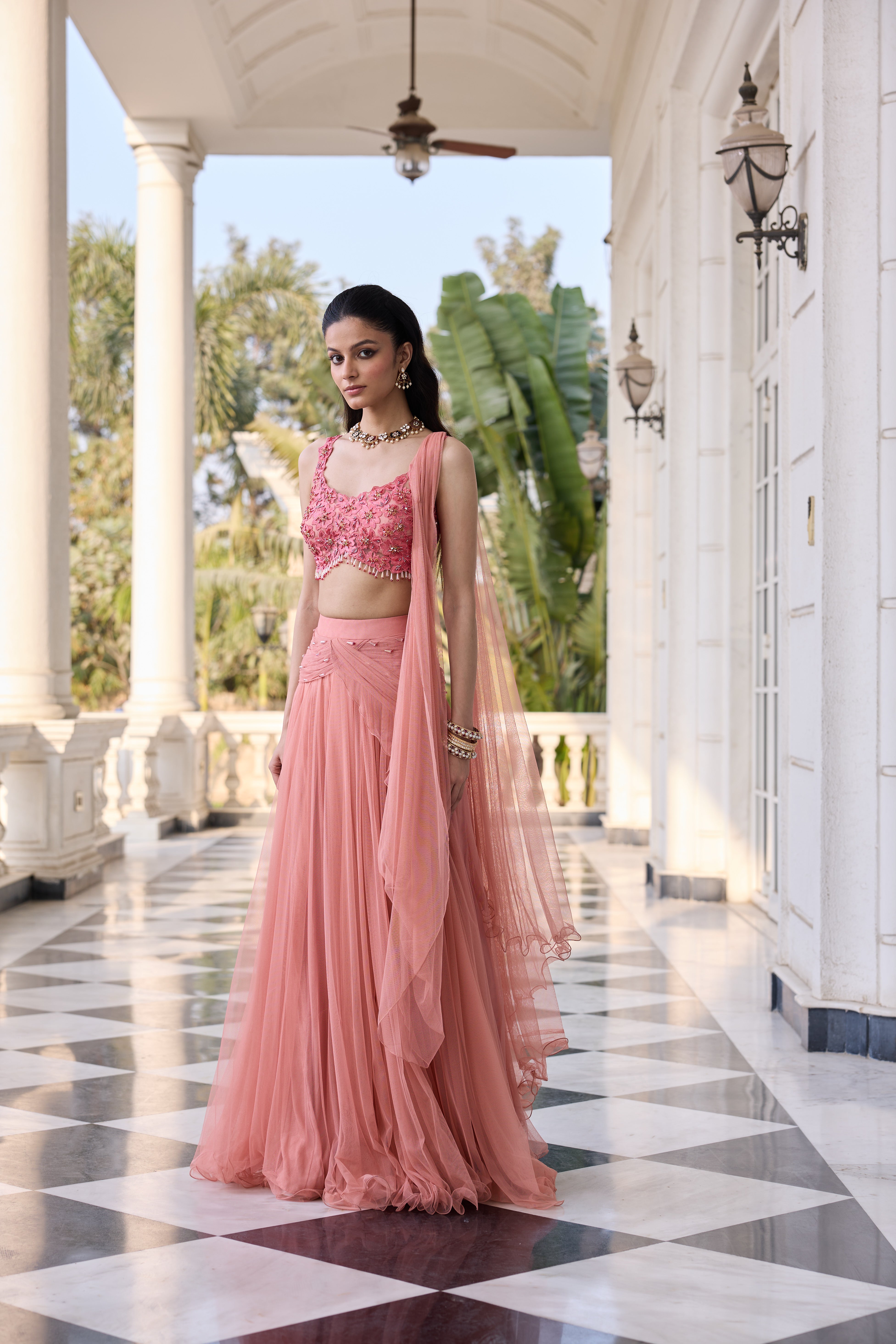 Hand-Embroidered Blouse with Draped Saree