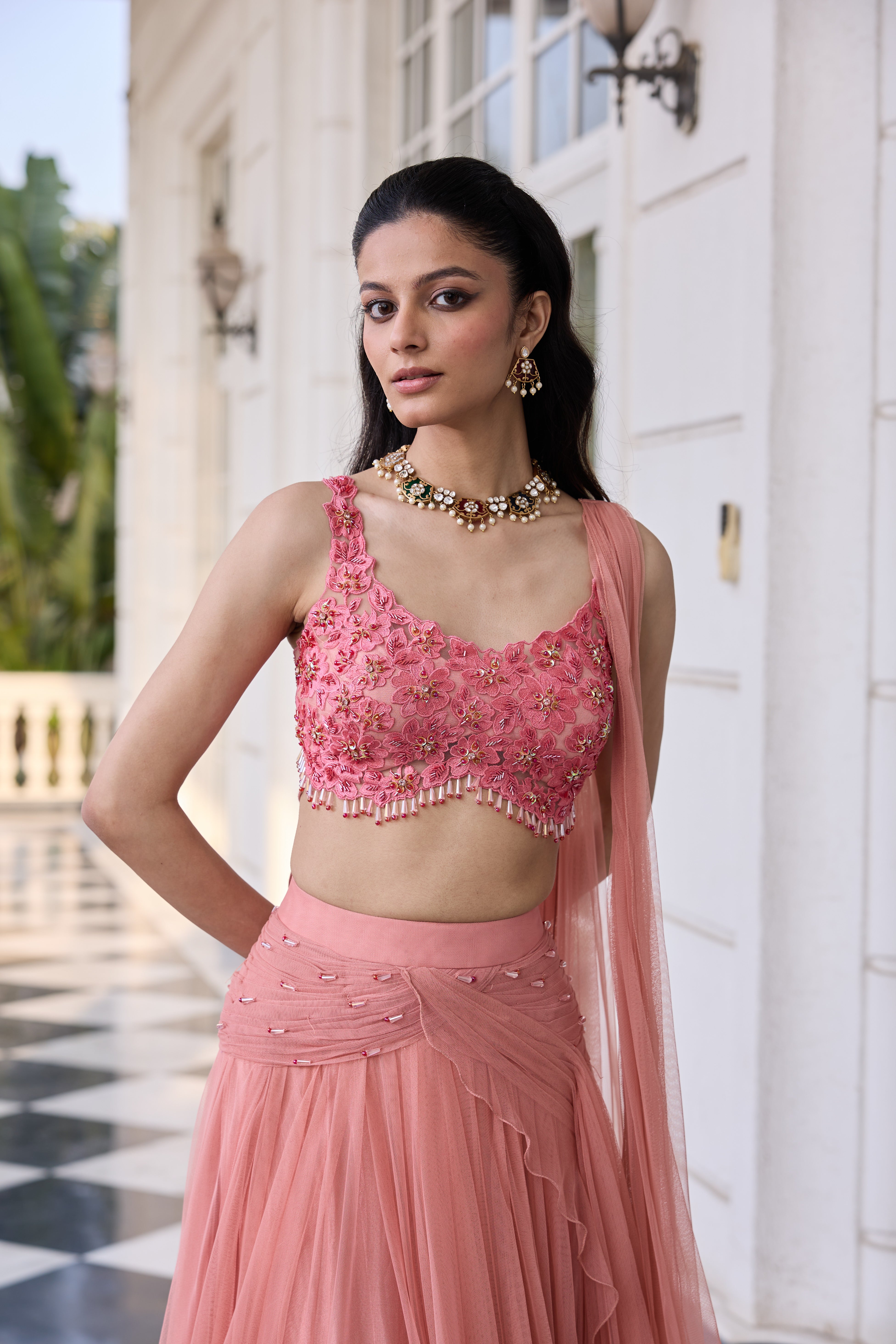 Hand-Embroidered Blouse with Draped Saree