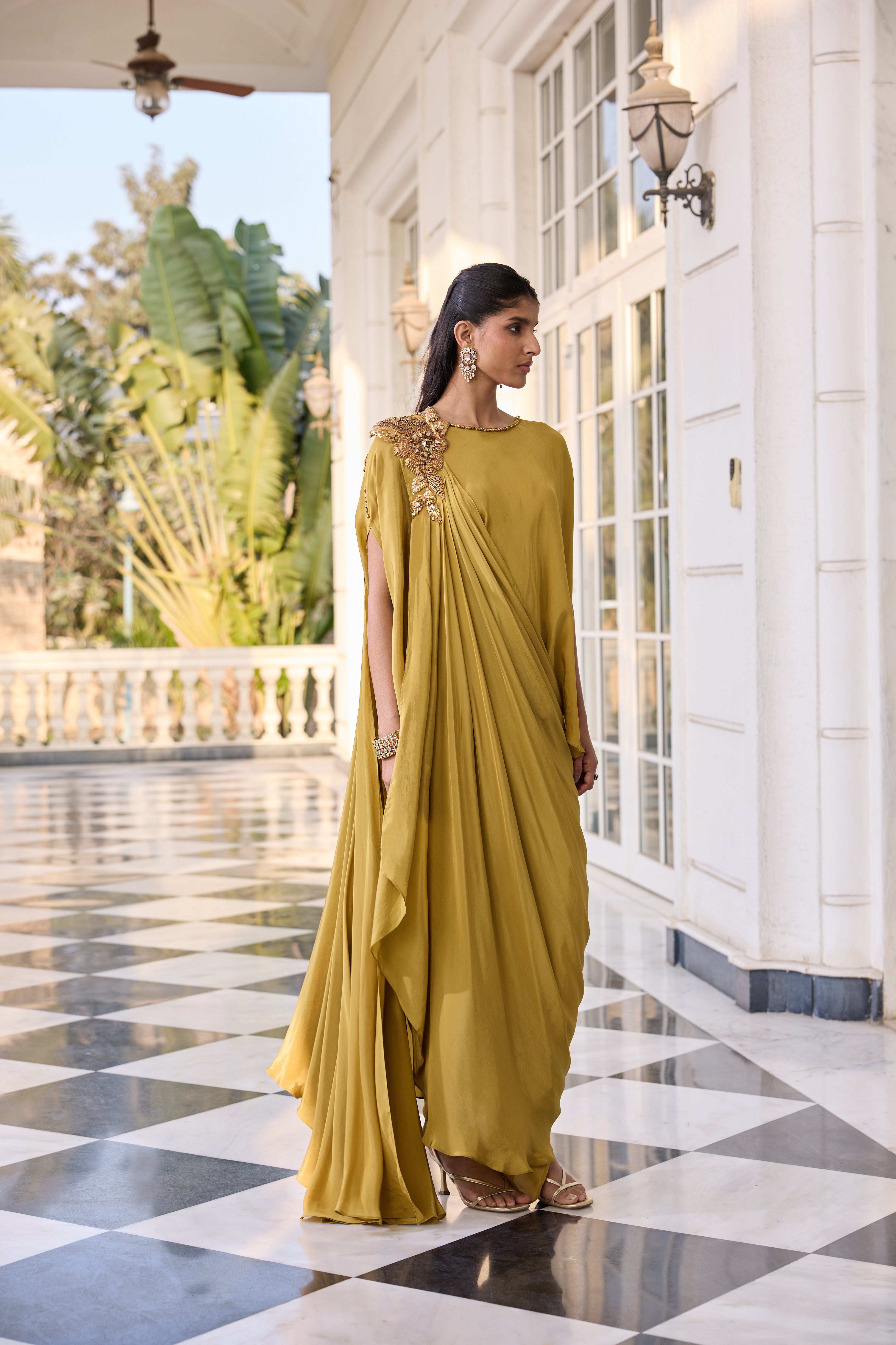 Hand-Embelished Top Co-ord set with Flowy Drape