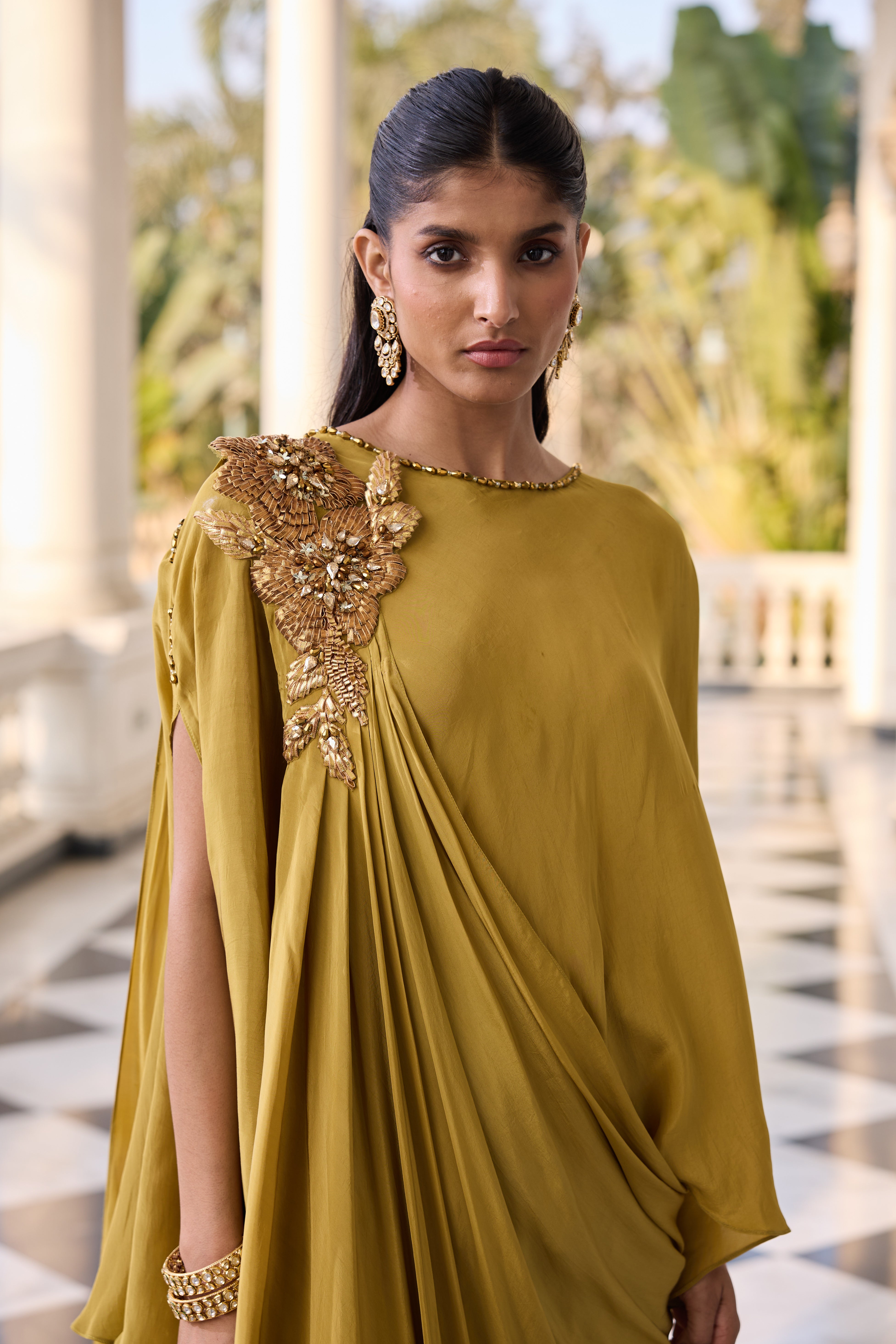 Hand-Embelished Top Co-ord set with Flowy Drape