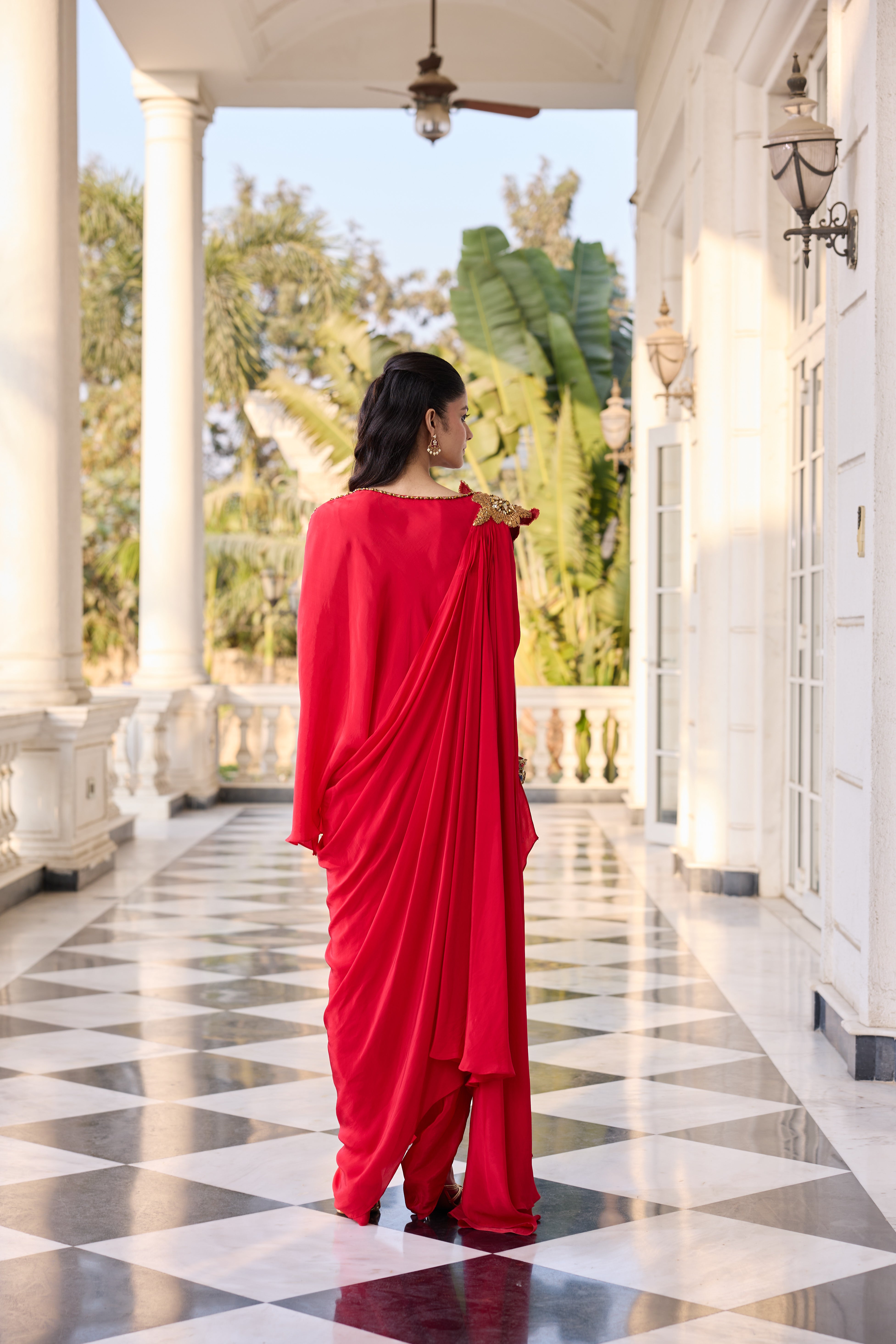 Hand-Embelished Top Co-ord set with Flowy Drape